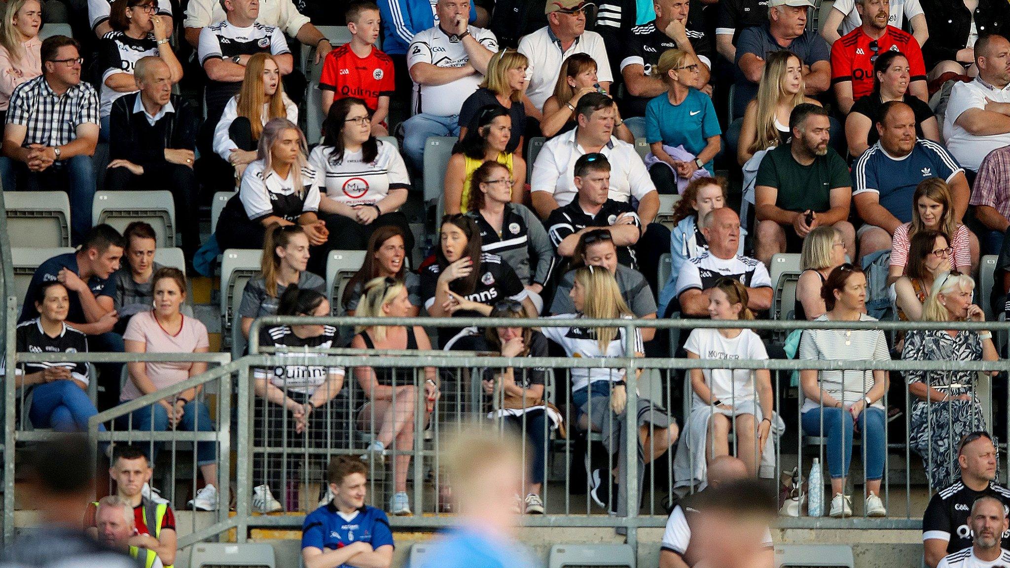 A large group of spectators failed to spread out in line with social distancing measures at the recent Down Football Championship game between Kilcoo and Mayobridge at Pairc Esler