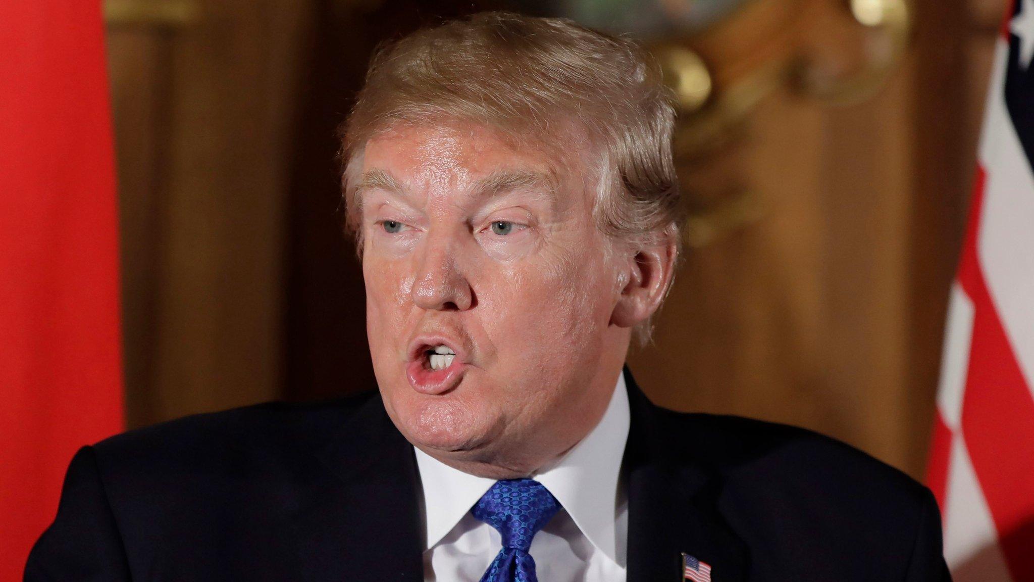 President Donald J. Trump speaks during a news conference with Japan's prime minister Shinzo Abe (not pictured) at Akasaka Palace in Tokyo, Japan, 6 November 2017.