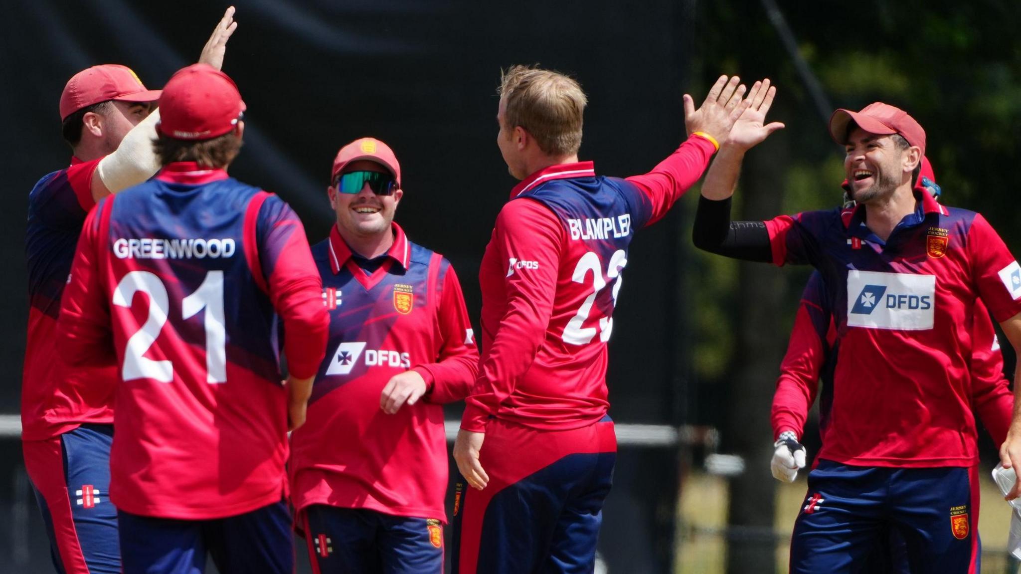 Jersey celebrate a wicket
