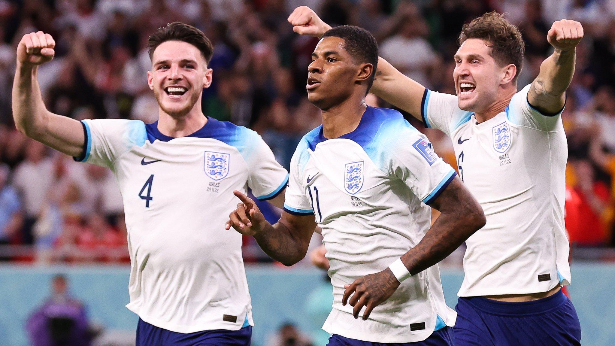 Marcus Rashford (centre) celebrates scoring