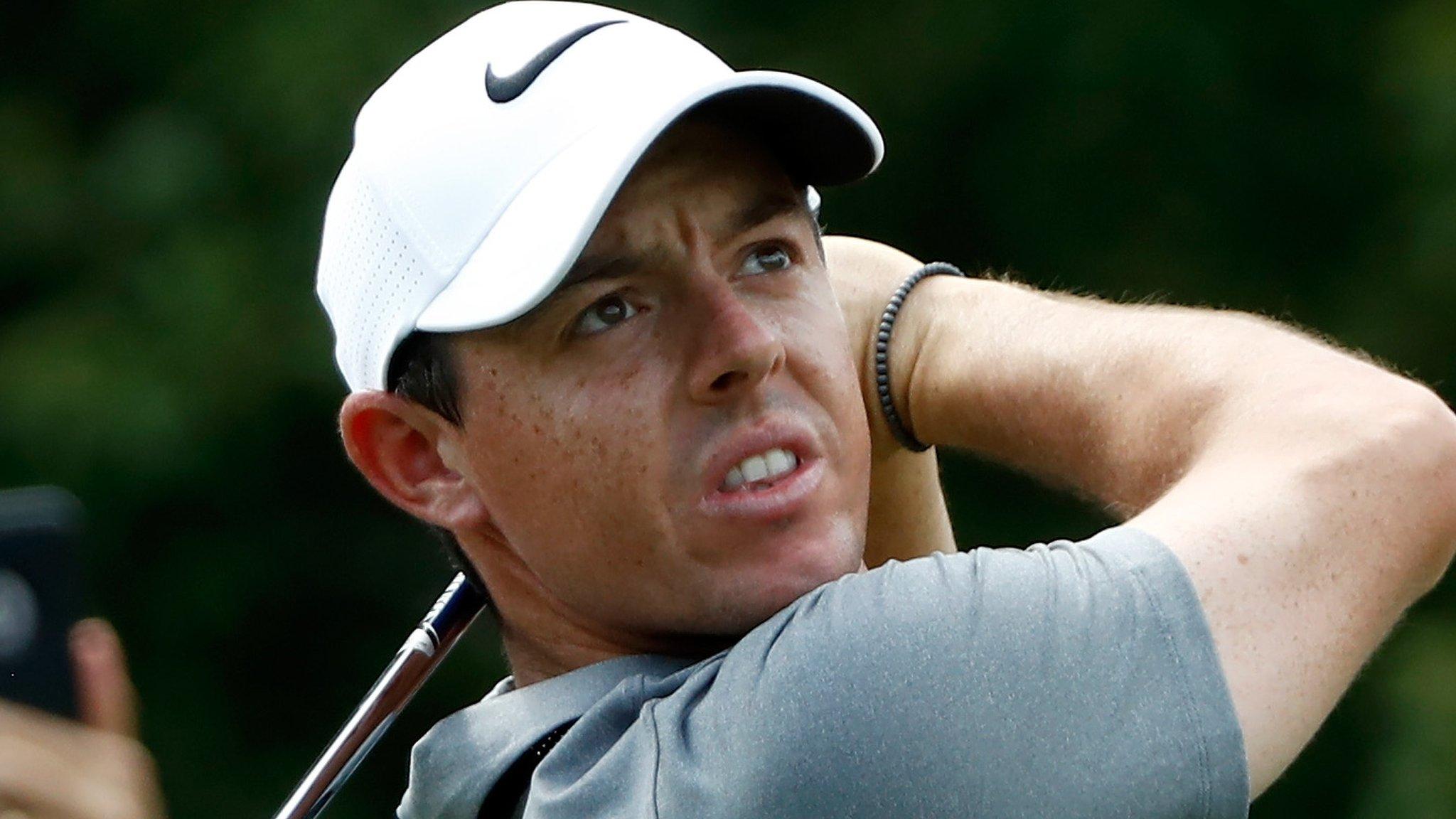 Rory McIlroy plays a shot during practice for the US PGA Championship