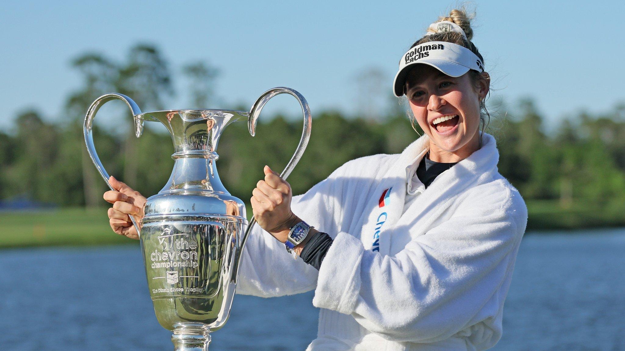 Nelly Korda with Chevron Championship trophy