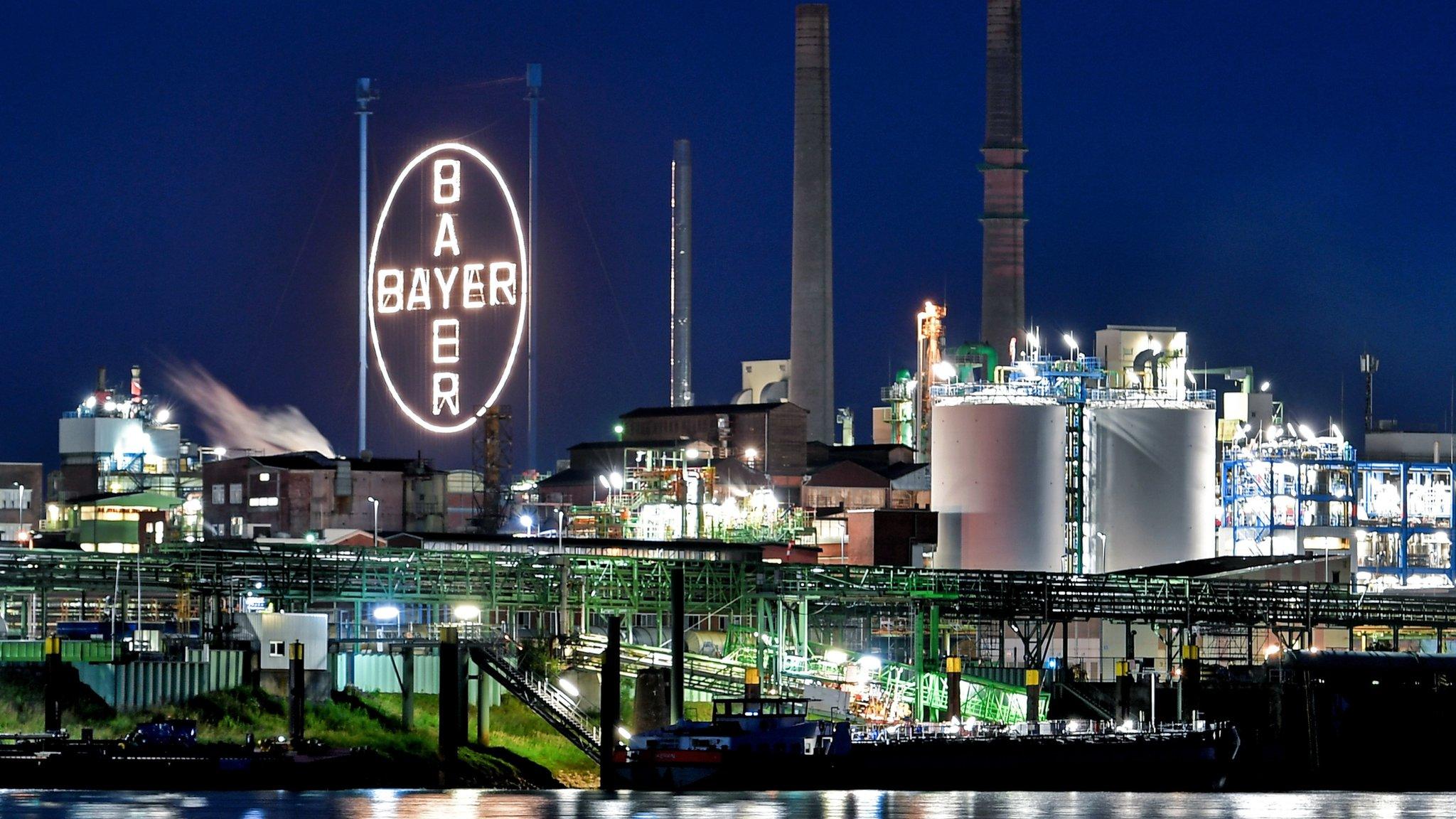 A riverside view of Bayer chemical corporation in Leverkusen, Germany,