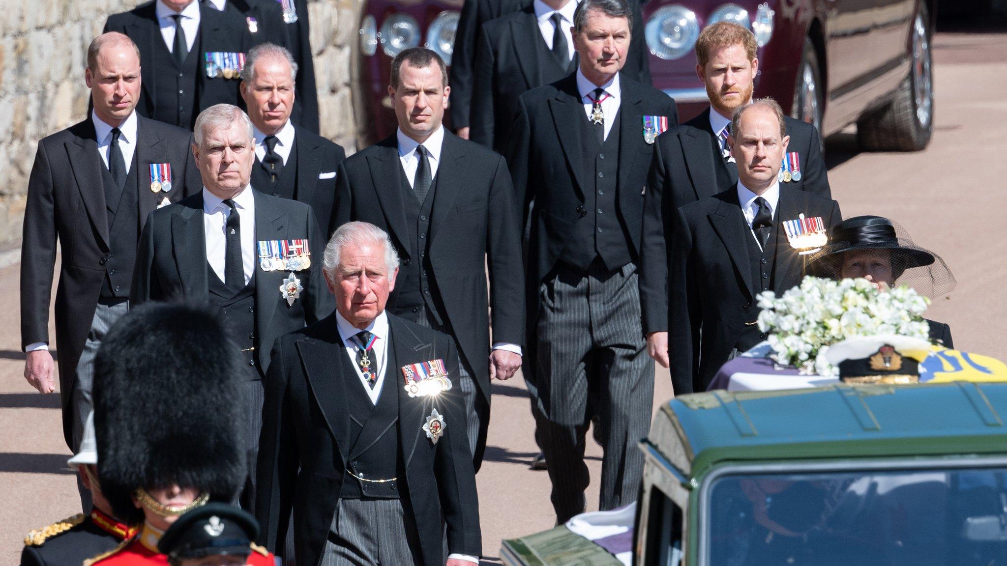 Senior royals walked behind Prince Philip's coffin during a televised procession