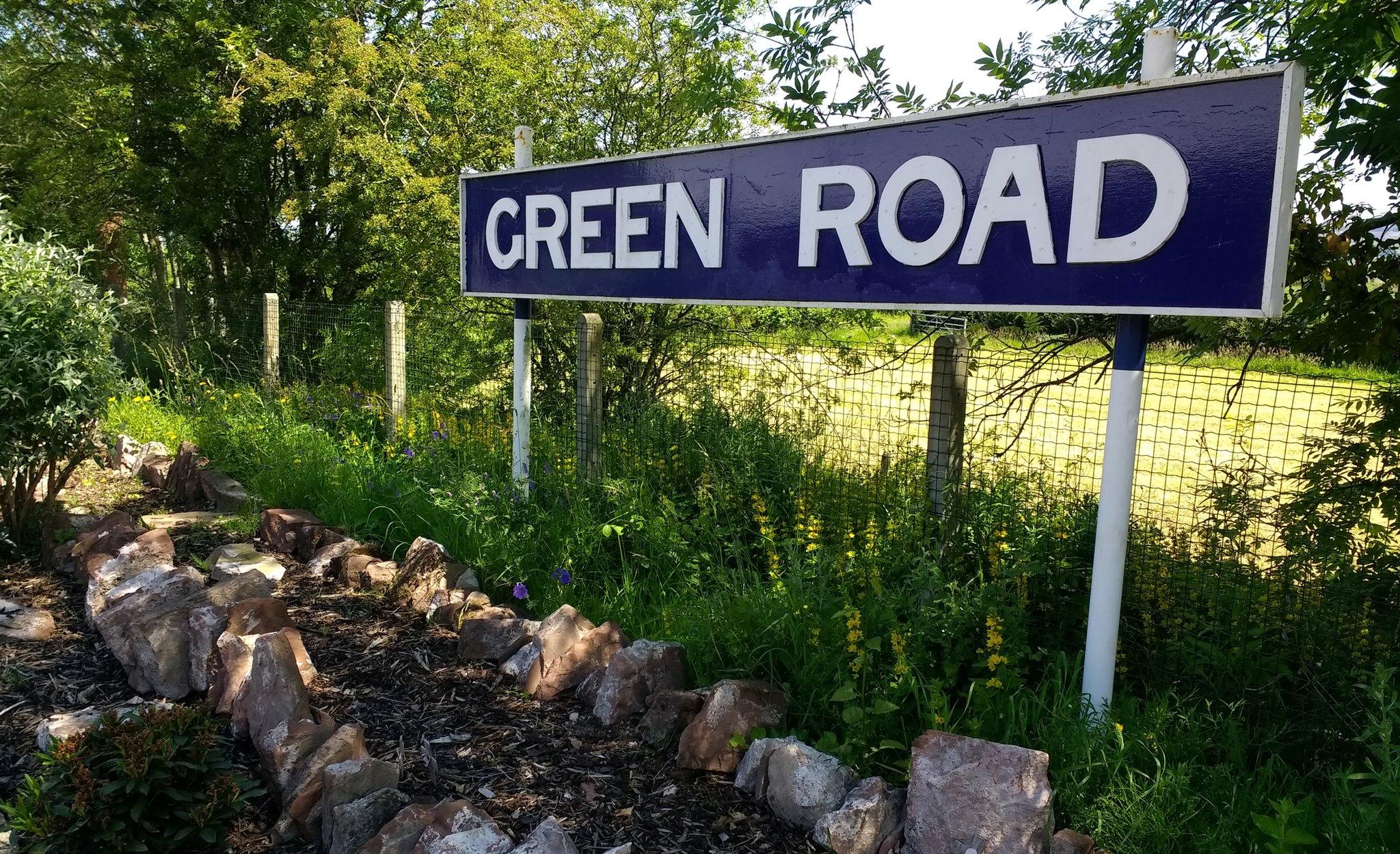 Green Road sign at Green Road train station near Millom, Cumbria