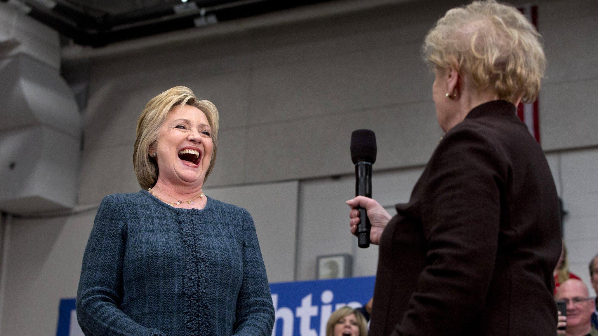 Hillary Clinton laughs at comments by Madeleine Albright