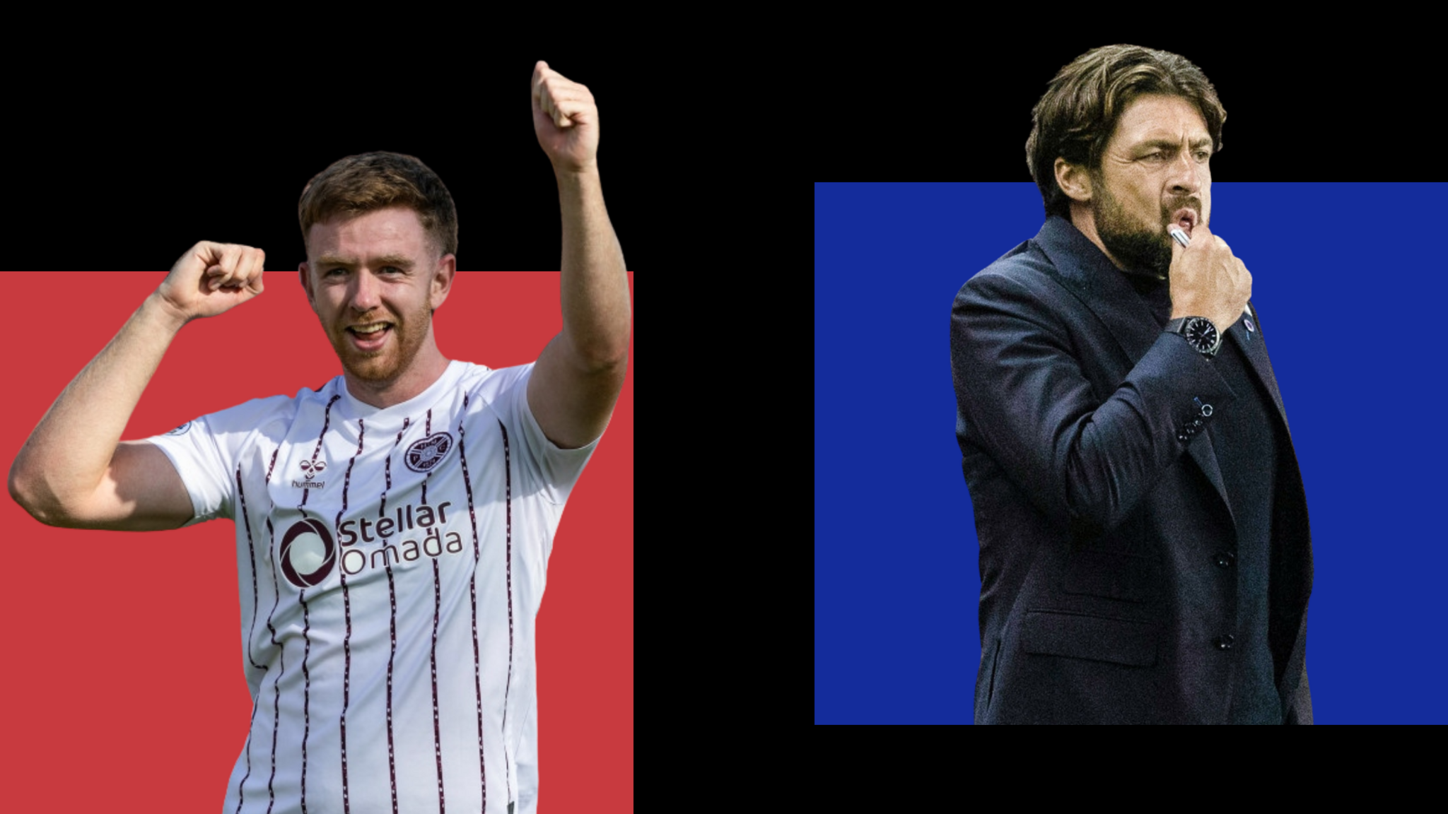 Hearts defender Stuart Findlay and Rangers caput coach Russell Martin