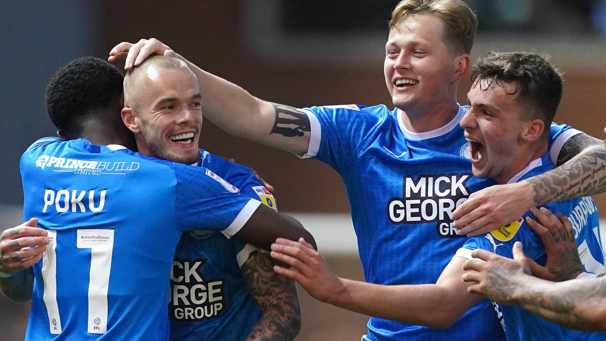 Peterborough celebrate Joe Ward's goal