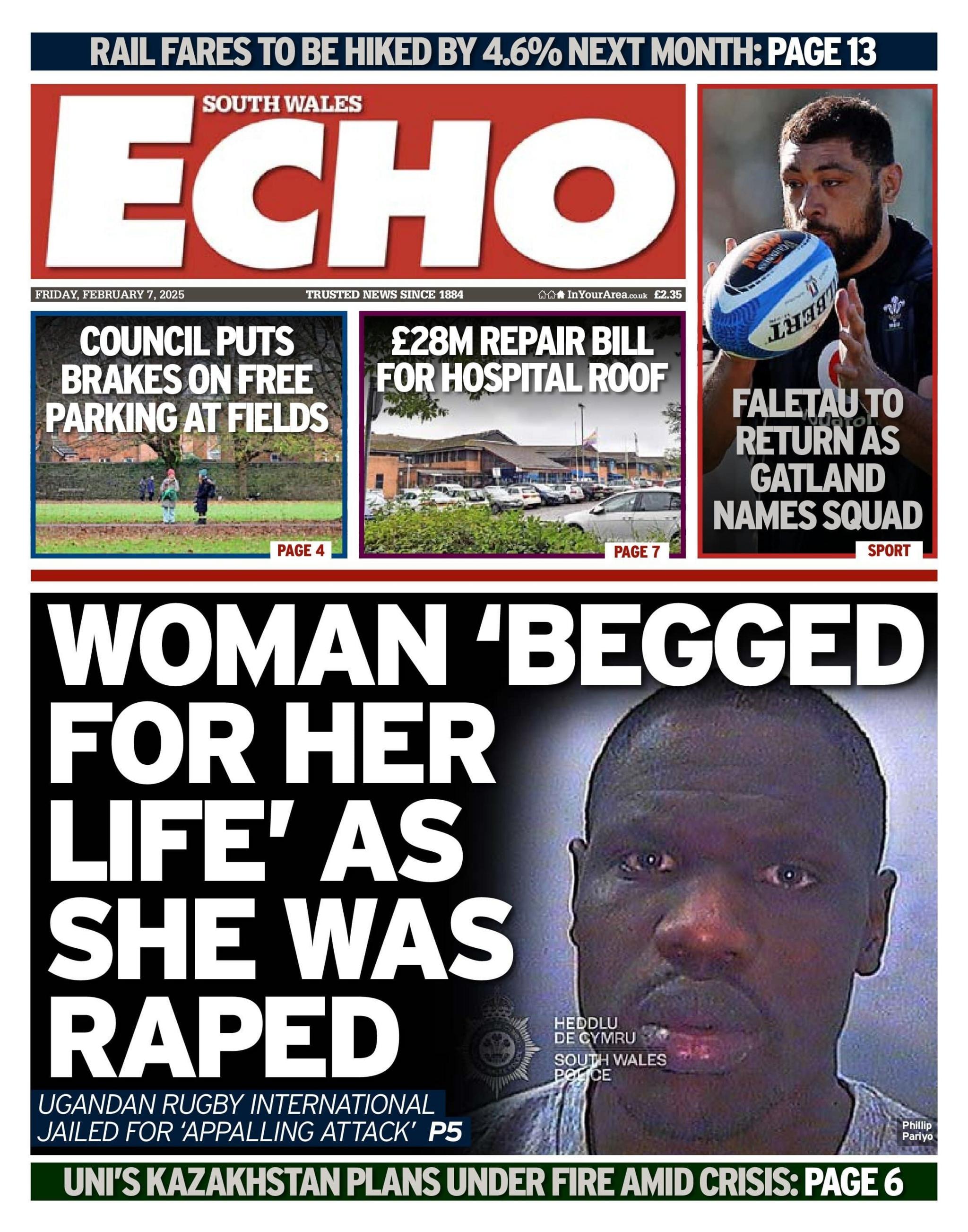 front page of the South Wales Echo