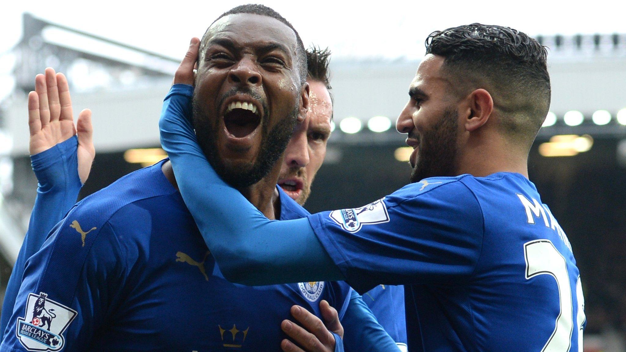 Wes Morgan, Christian Fuchs and Riyad Mahrez