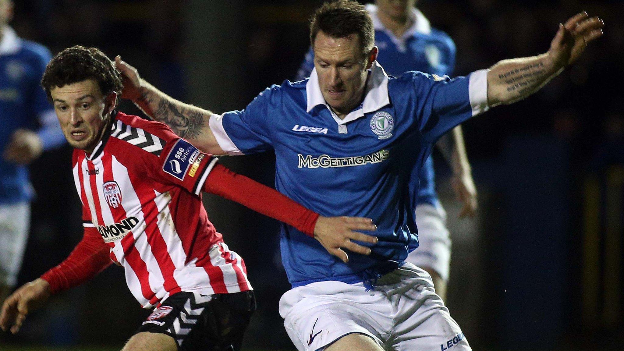 Derry's Barry McNamee battles with former Brandywell favourite Barry Molloy