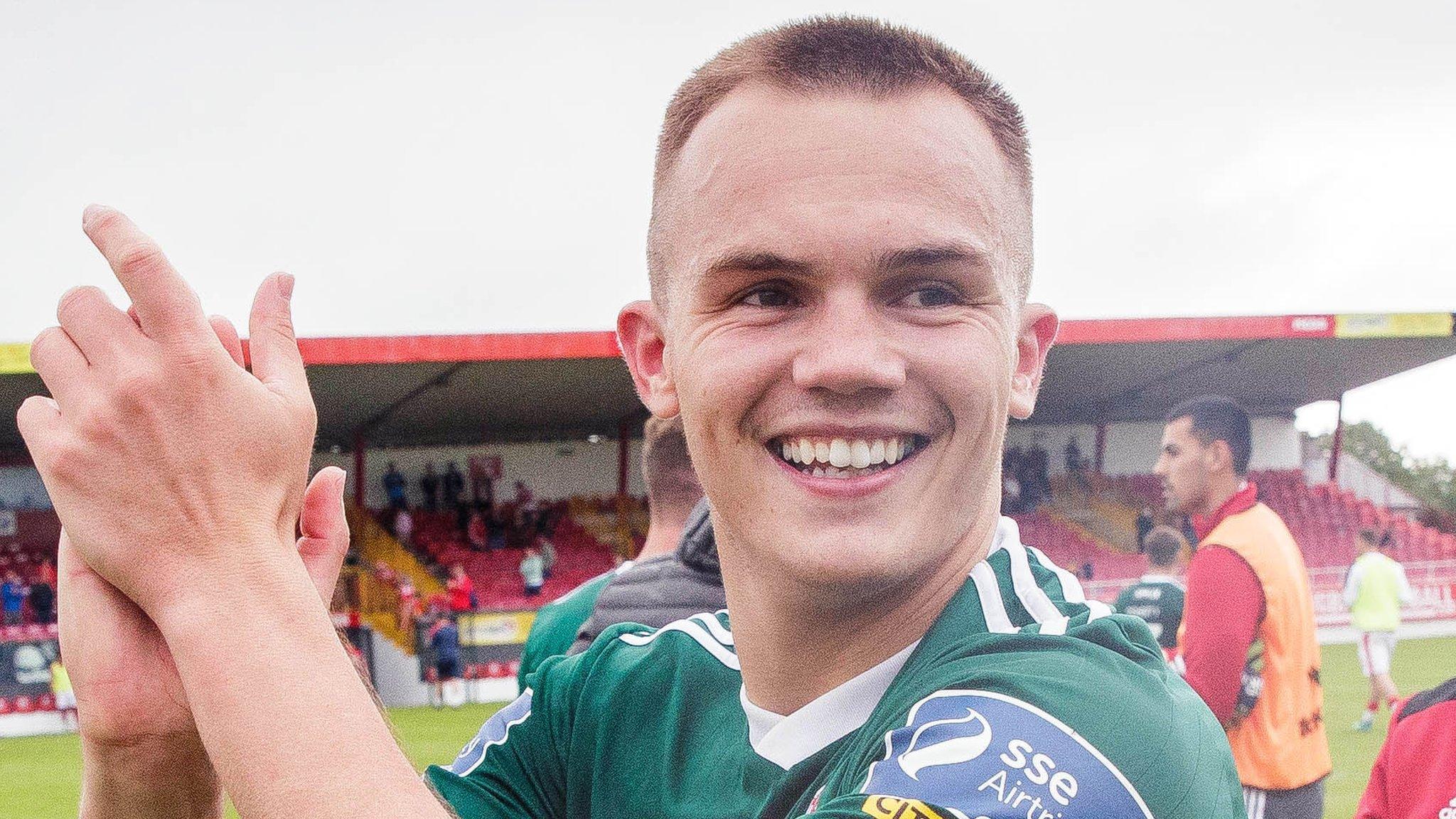 Goalscorer Rory Hale celebrates after the final whistle at the Showgrounds in Sligo