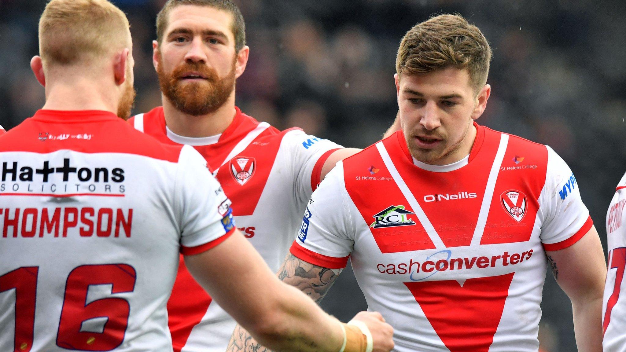 Mark Percival celebrates a try for St Helens