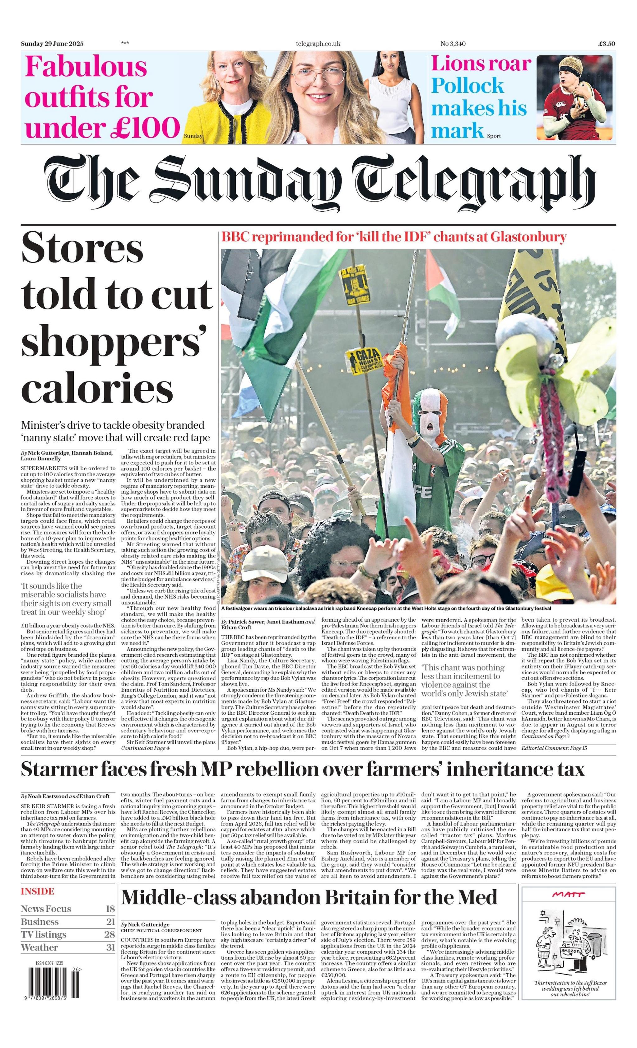 "Stores told to cut shoppers' calories" reads the headline on the front page of The Daily Telegraph.