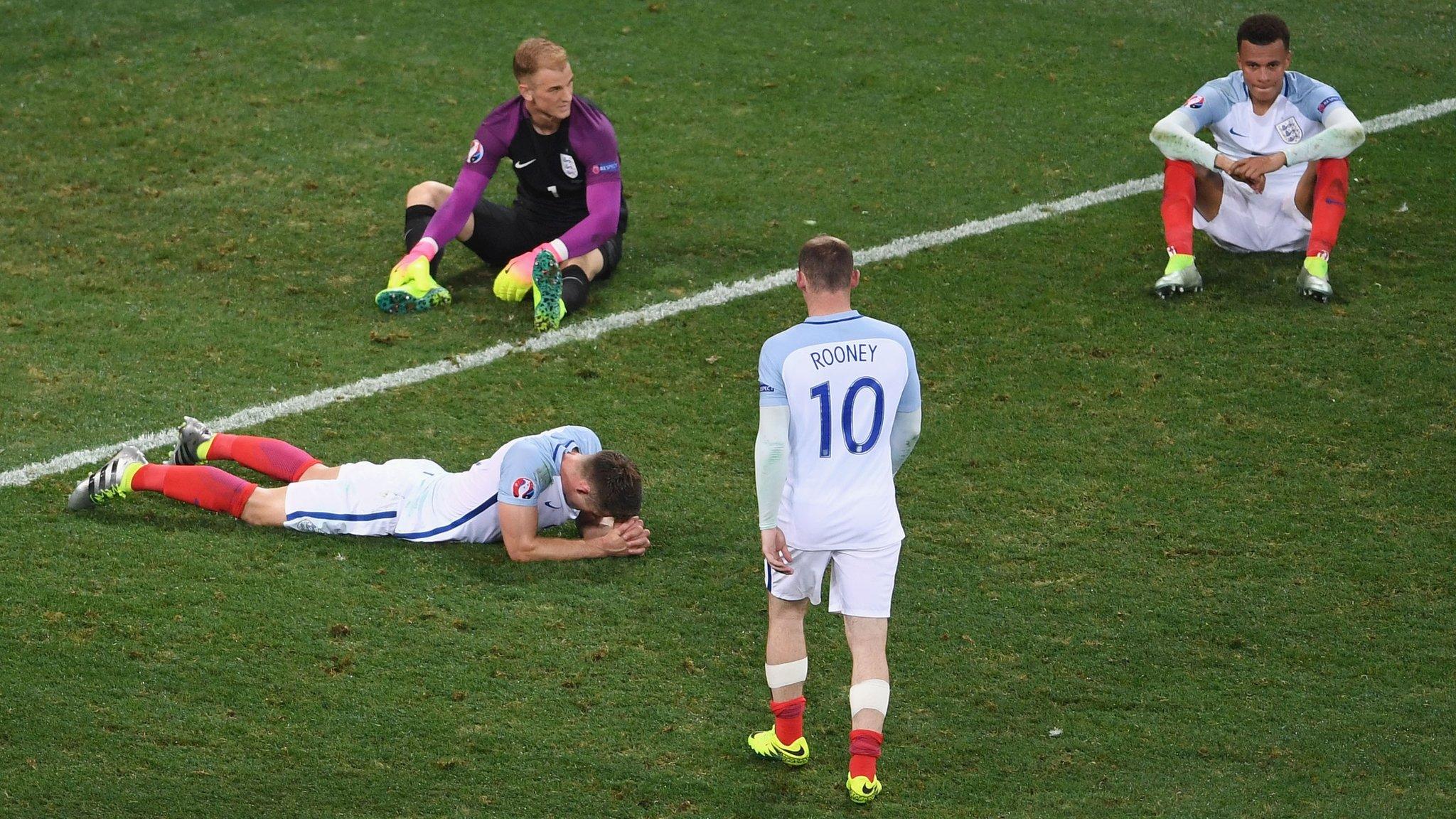 Gary Cahill, Joe Hart, Wayne Rooney and Dele Alli after England's defeat by Iceland