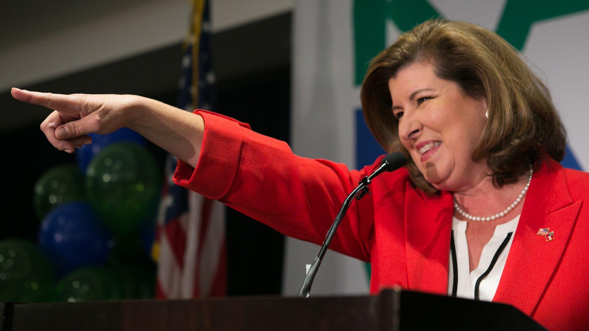 Republican candidate Karen Handel addresses supporters gathered at Hyatt Regency at Villa Christina on June 20, 2017 in Atlanta, Georgia