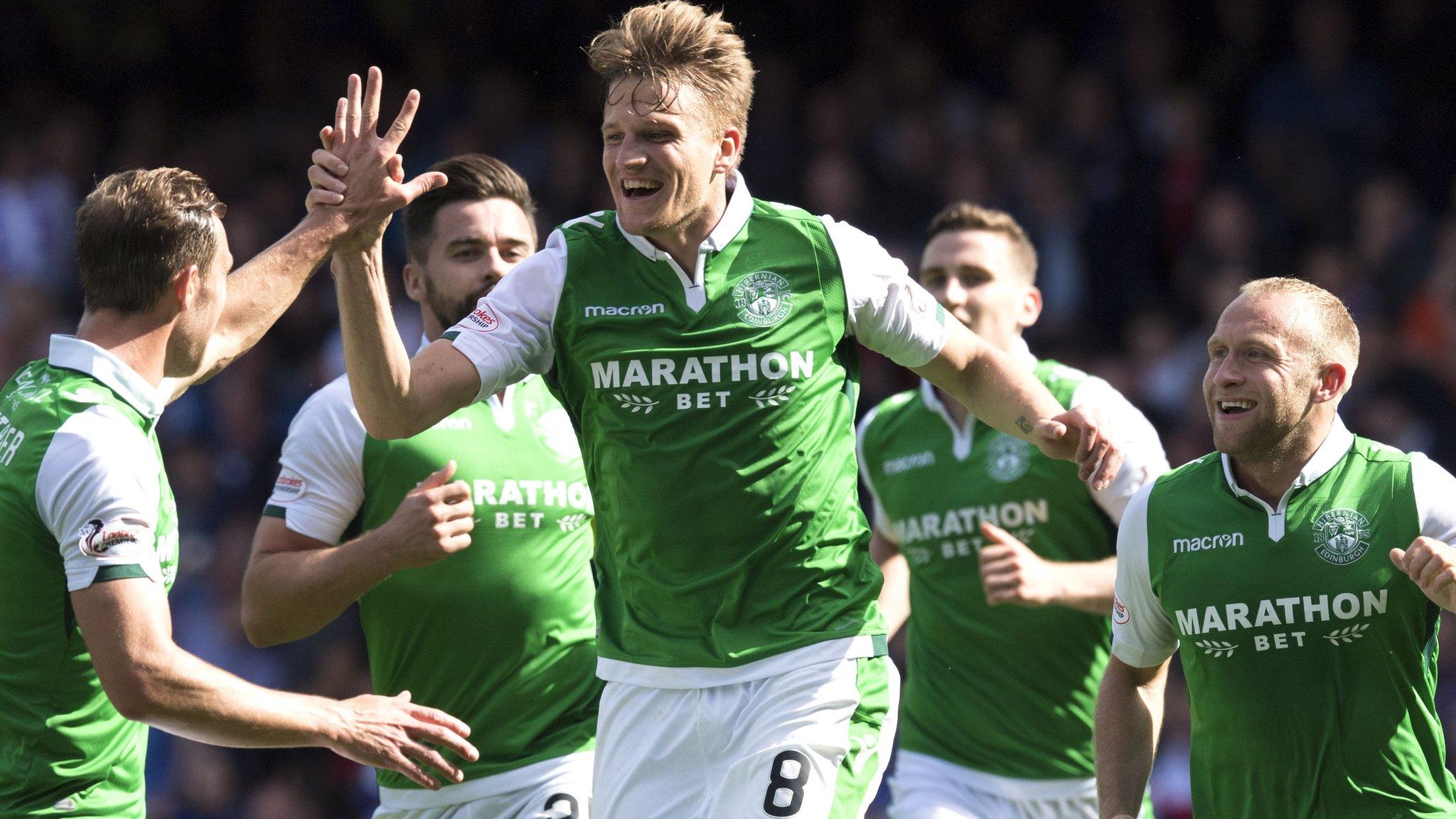 Vykintas Slivka celebrates his first goal for Hibs