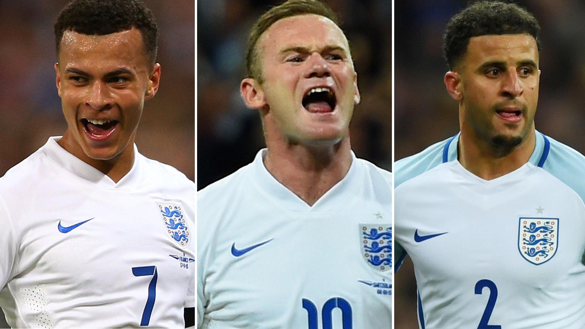 Dele Alli, Wayne Rooney and Kyle Walker