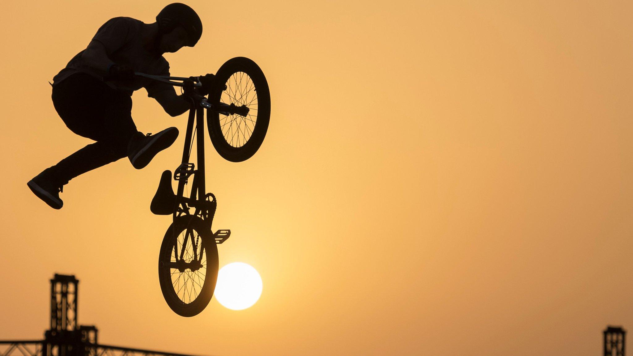 A rider performs during the BMX freestyle parc pro final in Jeddah