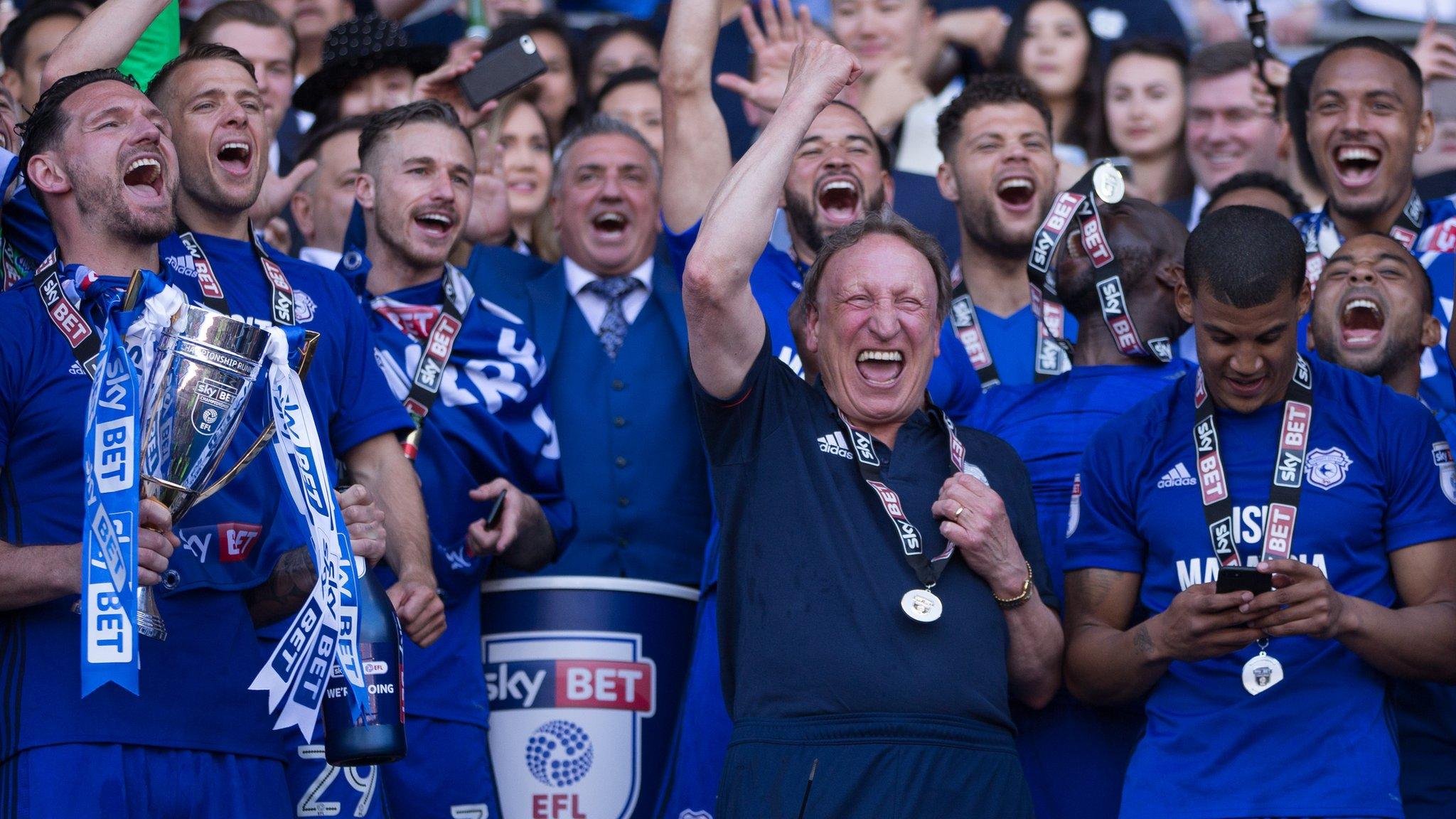 Cardiff City celebrate promotion to the Premier League