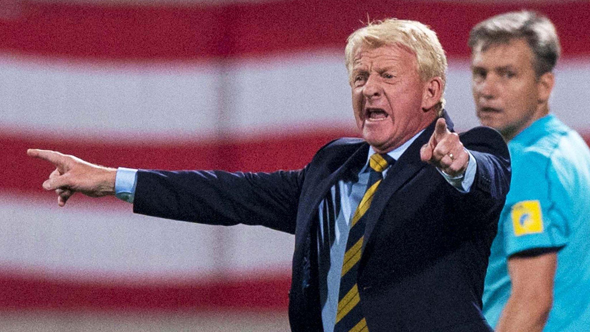 Gordon Strachan makes a point to his Scotland team in their win in Malta