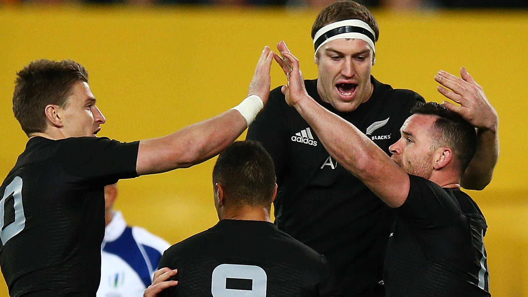 All Blacks celebrate Ryan Crotty's try