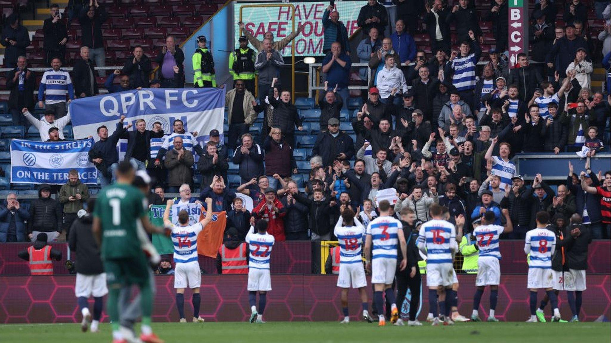 QPR celebrate their unexpected, yet crucial win at Turf Moor