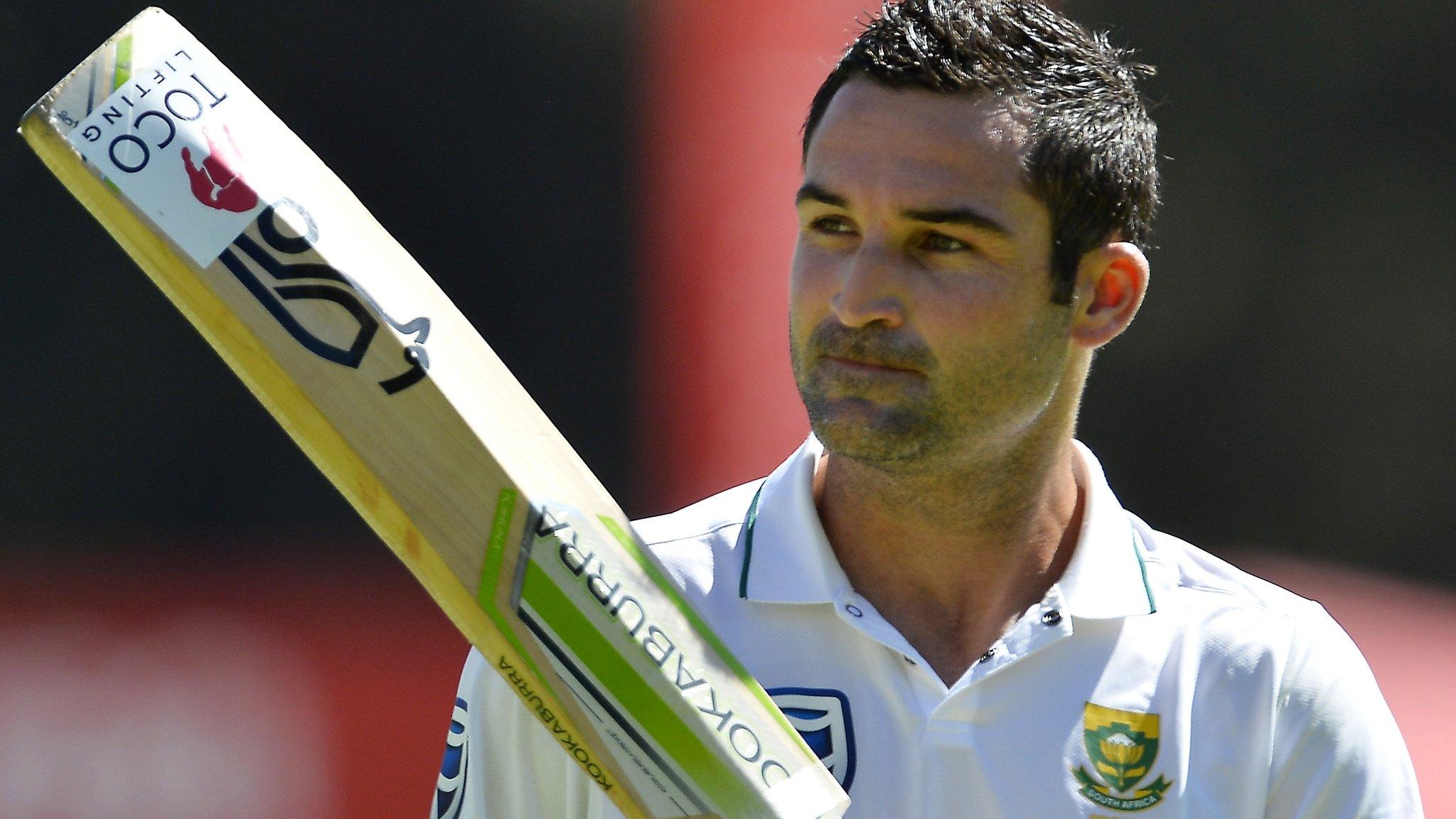 South Africa batsman Dean Elgar acknowledges the crowd after reaching a milestone