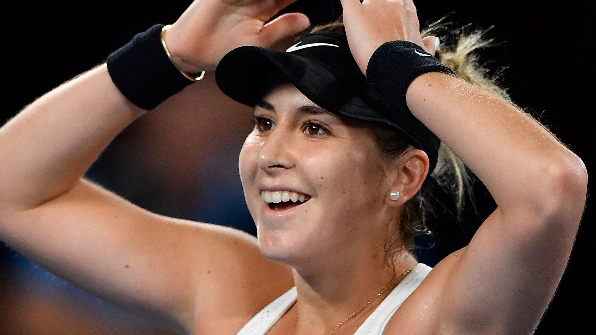 Belinda Bencic celebrates knocking out Venus Williams at the Australian Open