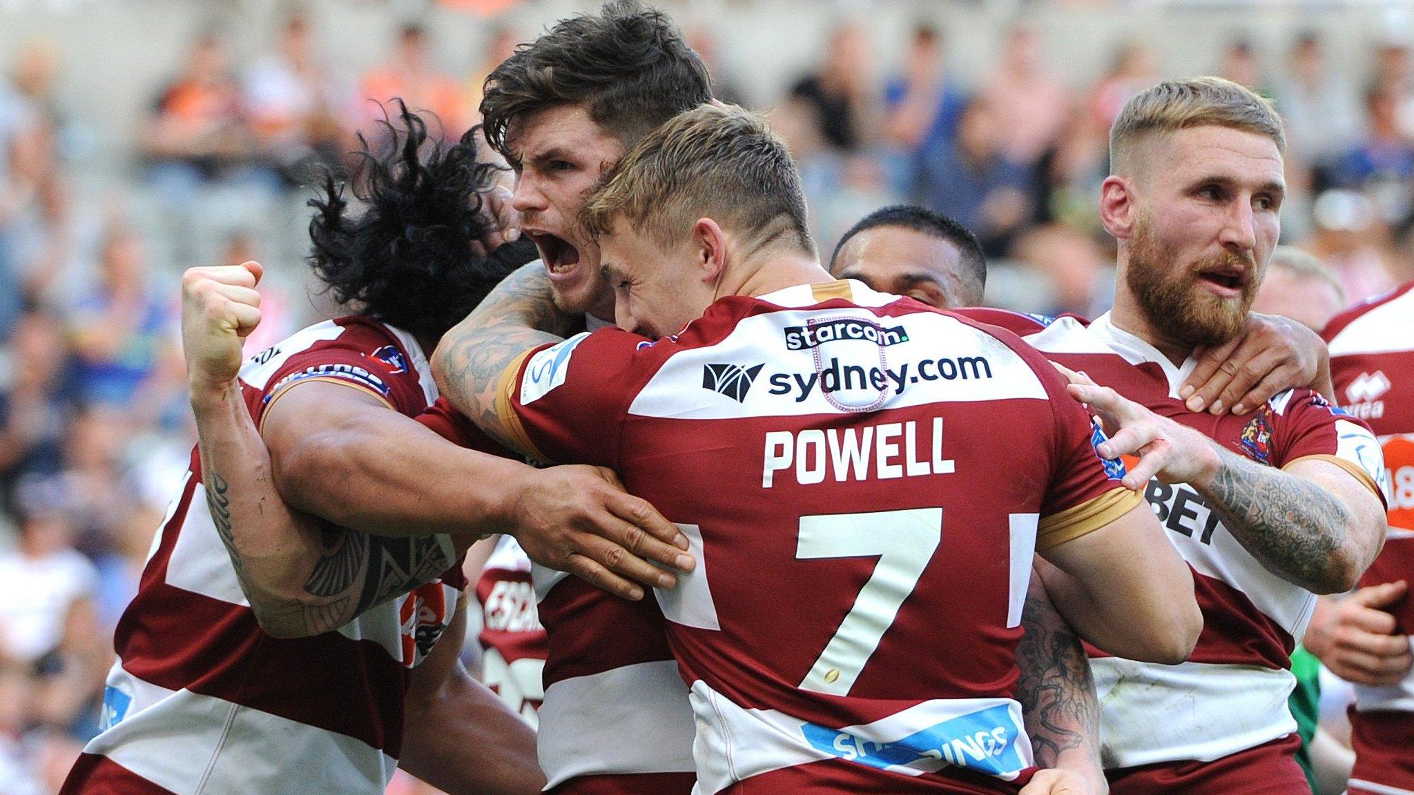 Wigan celebrate John Bateman's try