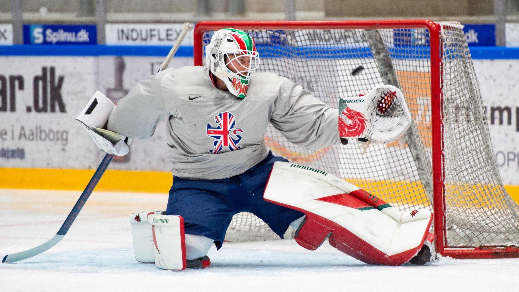 Netminder Ben Bowns at GB practice in Denmark for the Olympic qualifiers