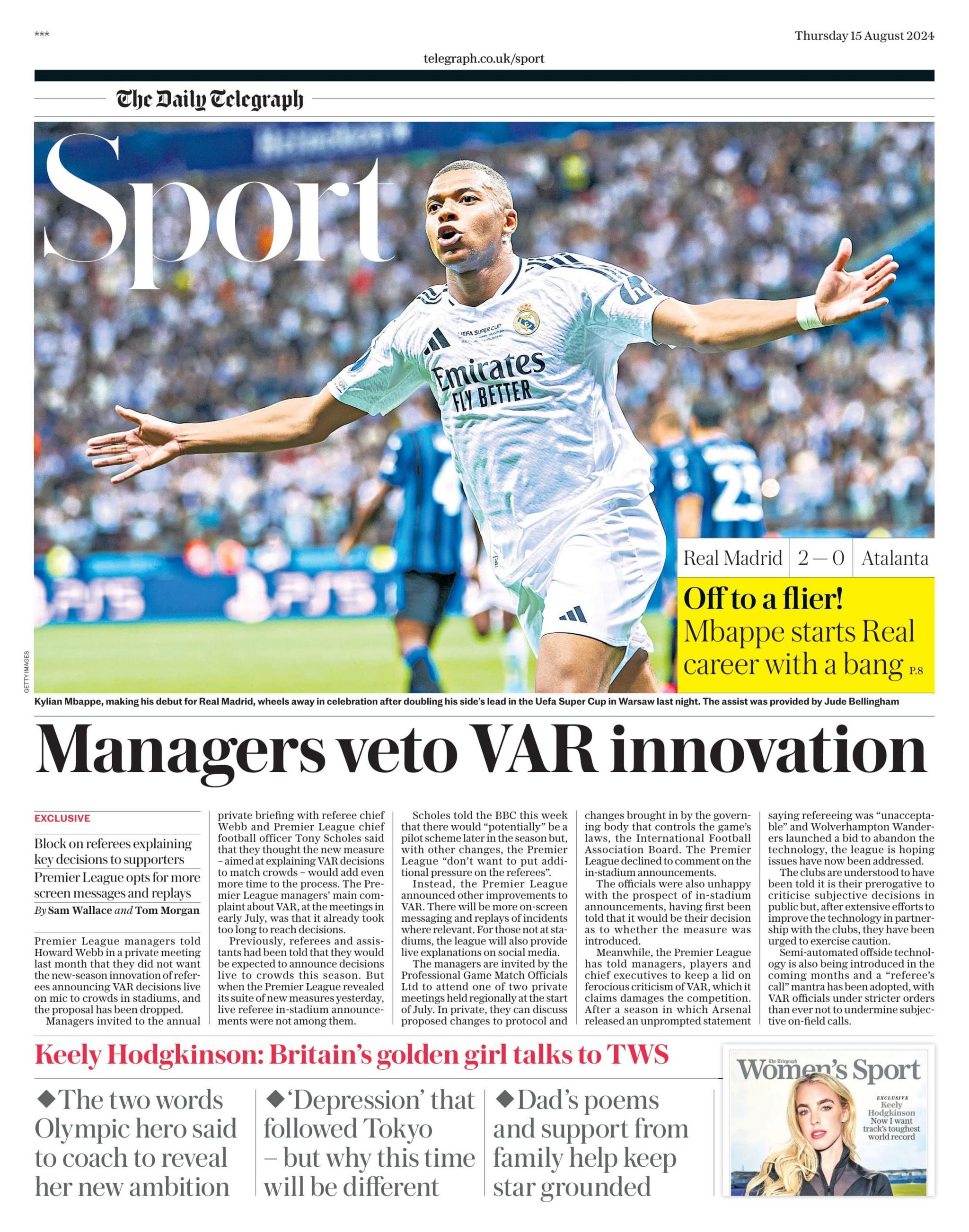 Telegraph sport page