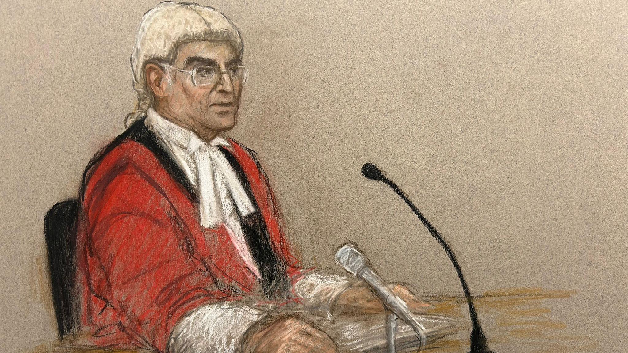 Courtroom sketch of  Judge, Mr Justice Goss