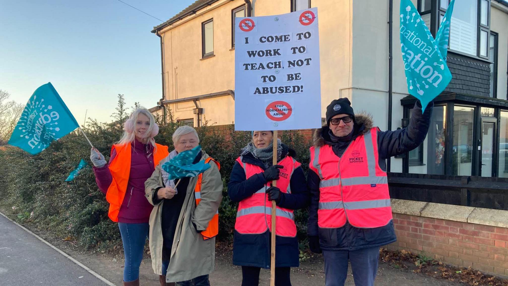 Striking staff on the picket line of the Oasis Academy in Sheerness