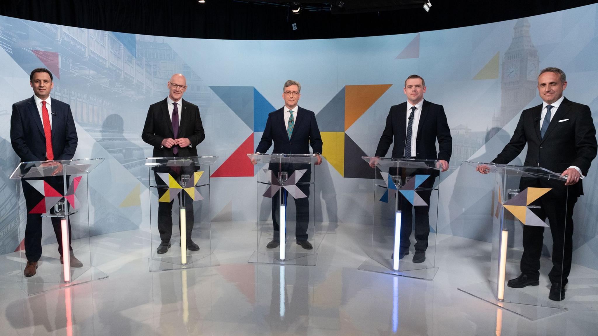 Anas Sarwar, John Swinney, Colin Mackay, Douglas Ross and Alex Cole-Hamilton 