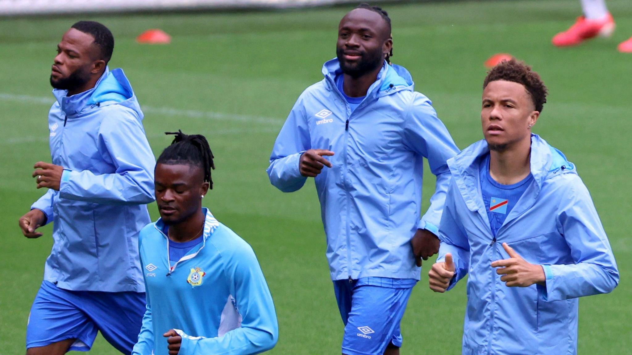 DR Congo's players train at Liege's stadium before their friendly with Denmark