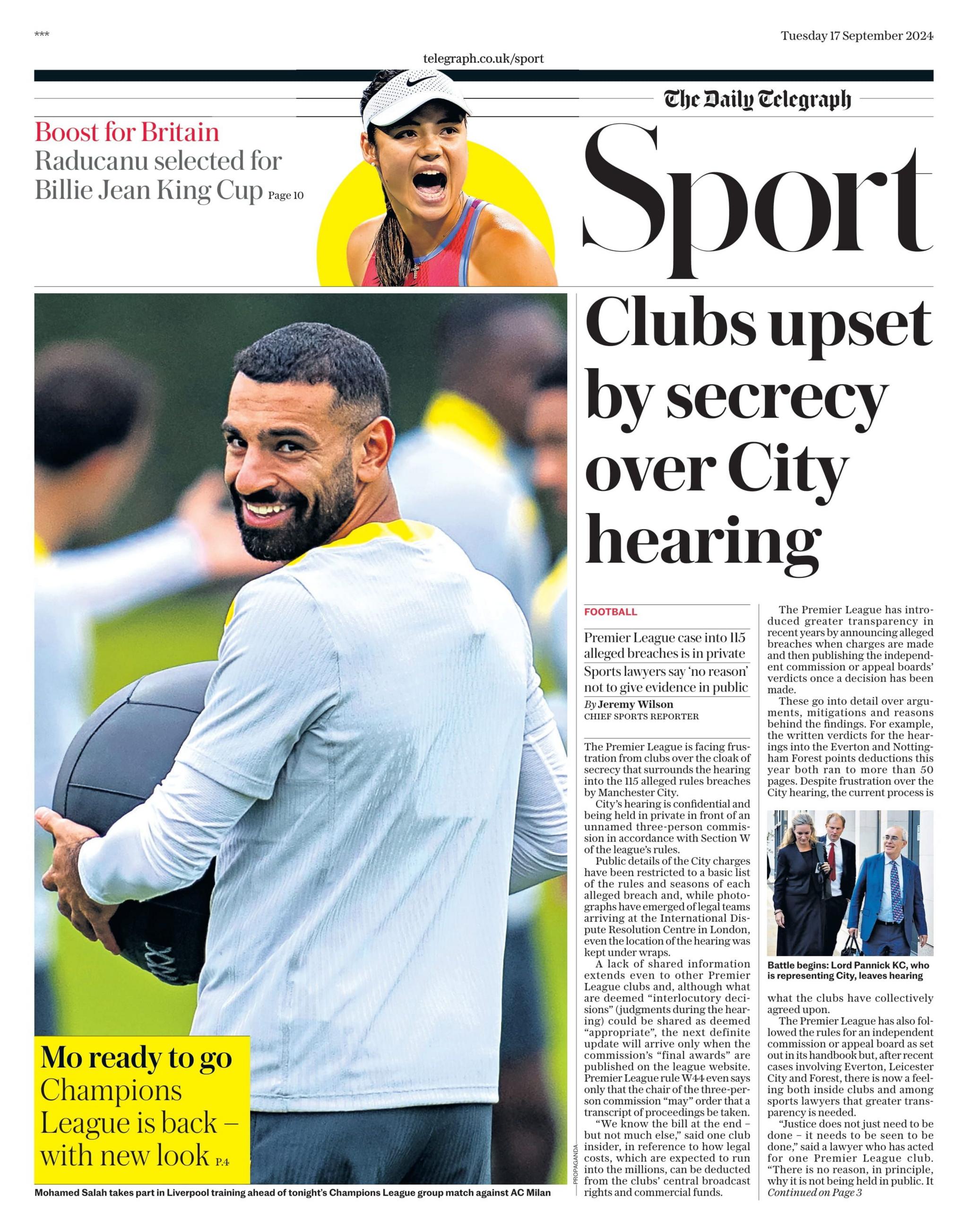 The Daily Telegraph back page 17/09/24