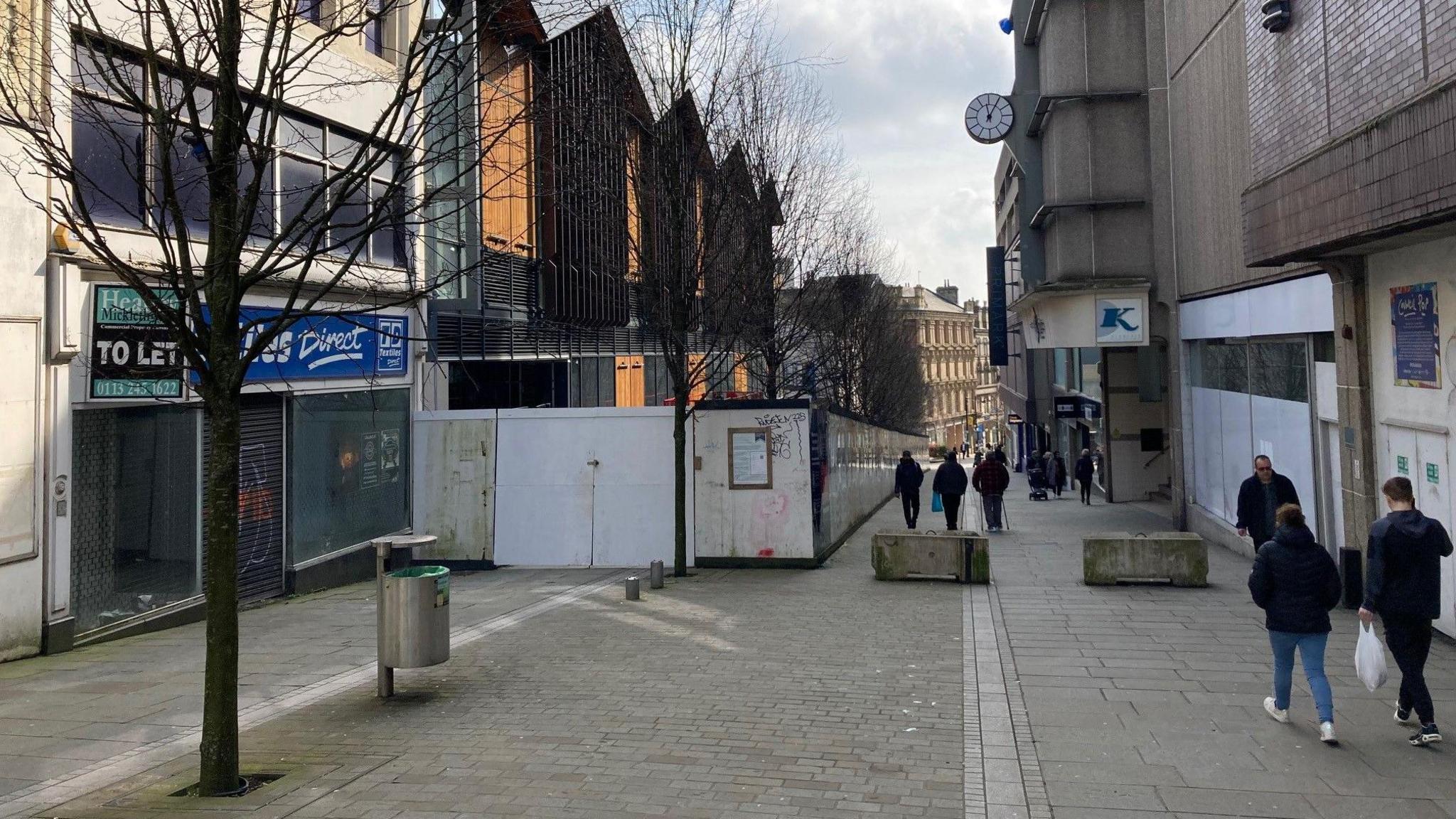 The view walking past Darley Street Market with the Kirkgate Shopping Centre opposite