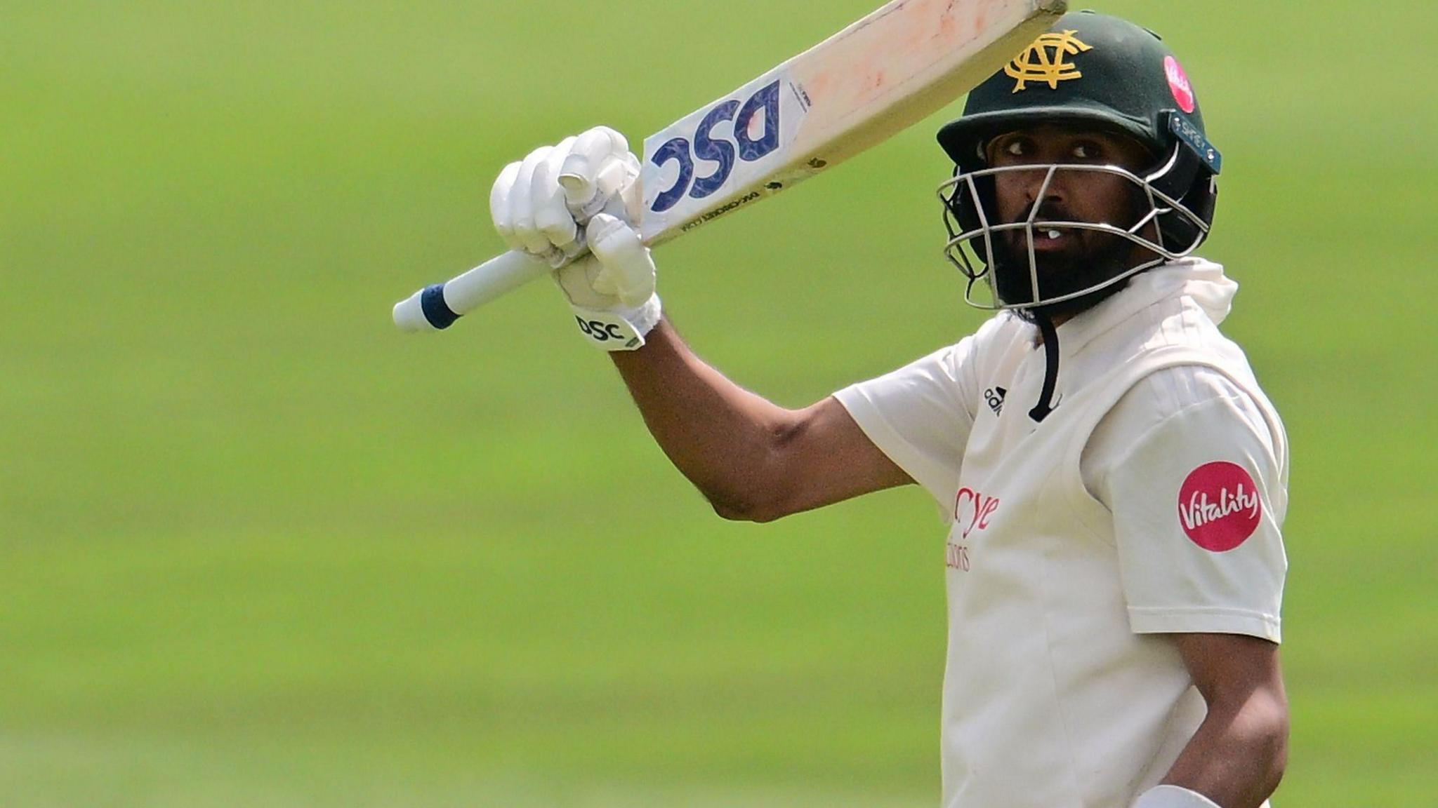 Haseeb Hameed celebrates his double century for Nottinghamshire