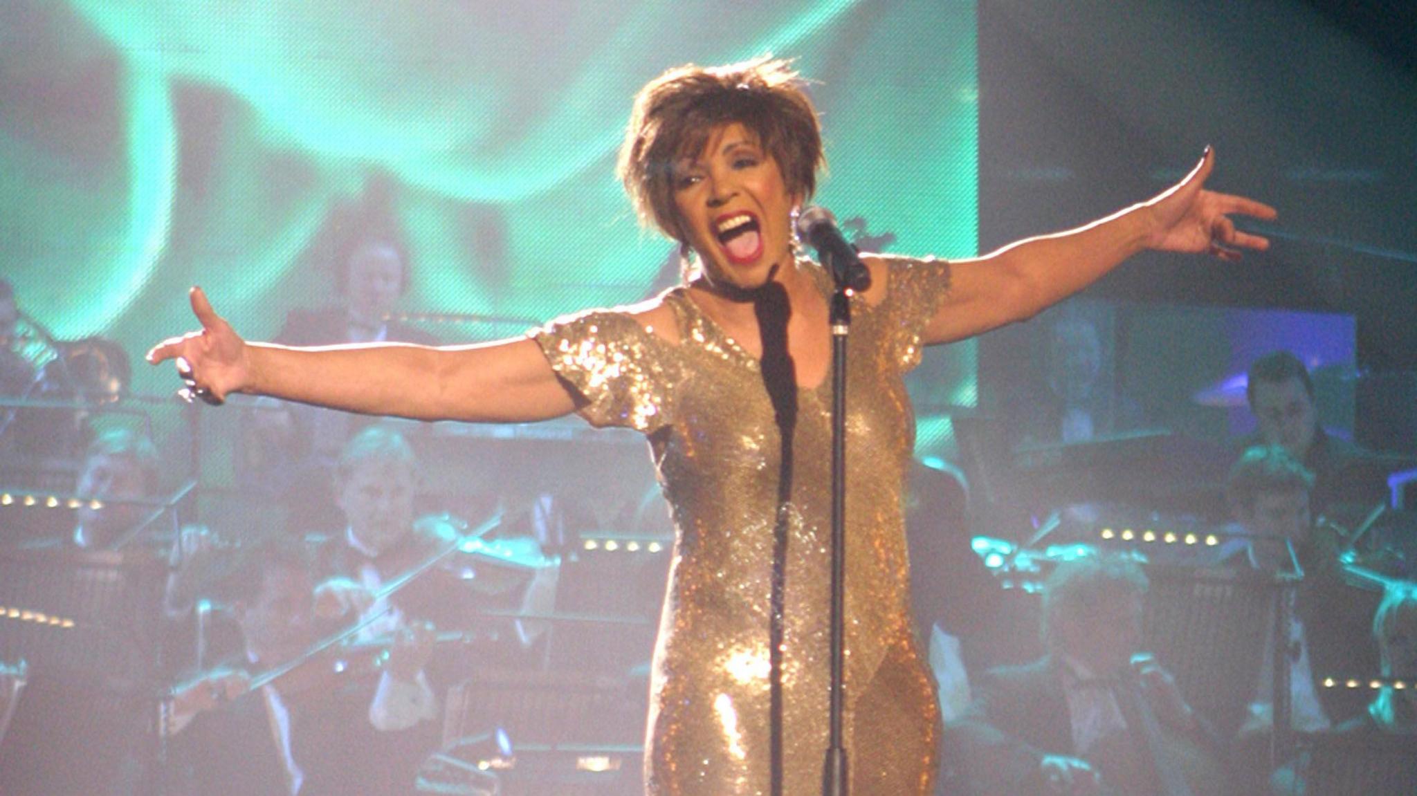 Shirley Bassey appears on stage at the Wales Millennium Centre