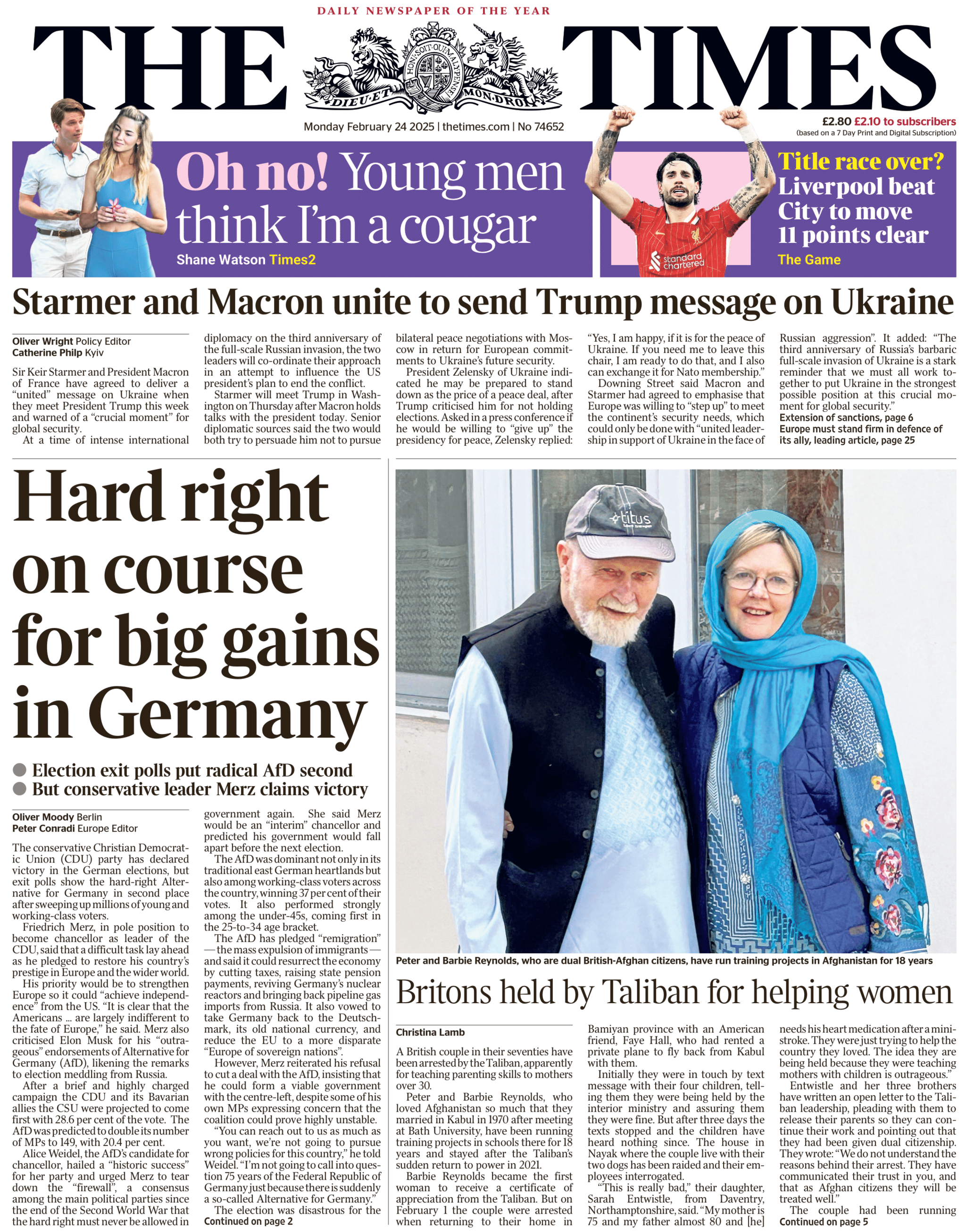 The front page of The Times