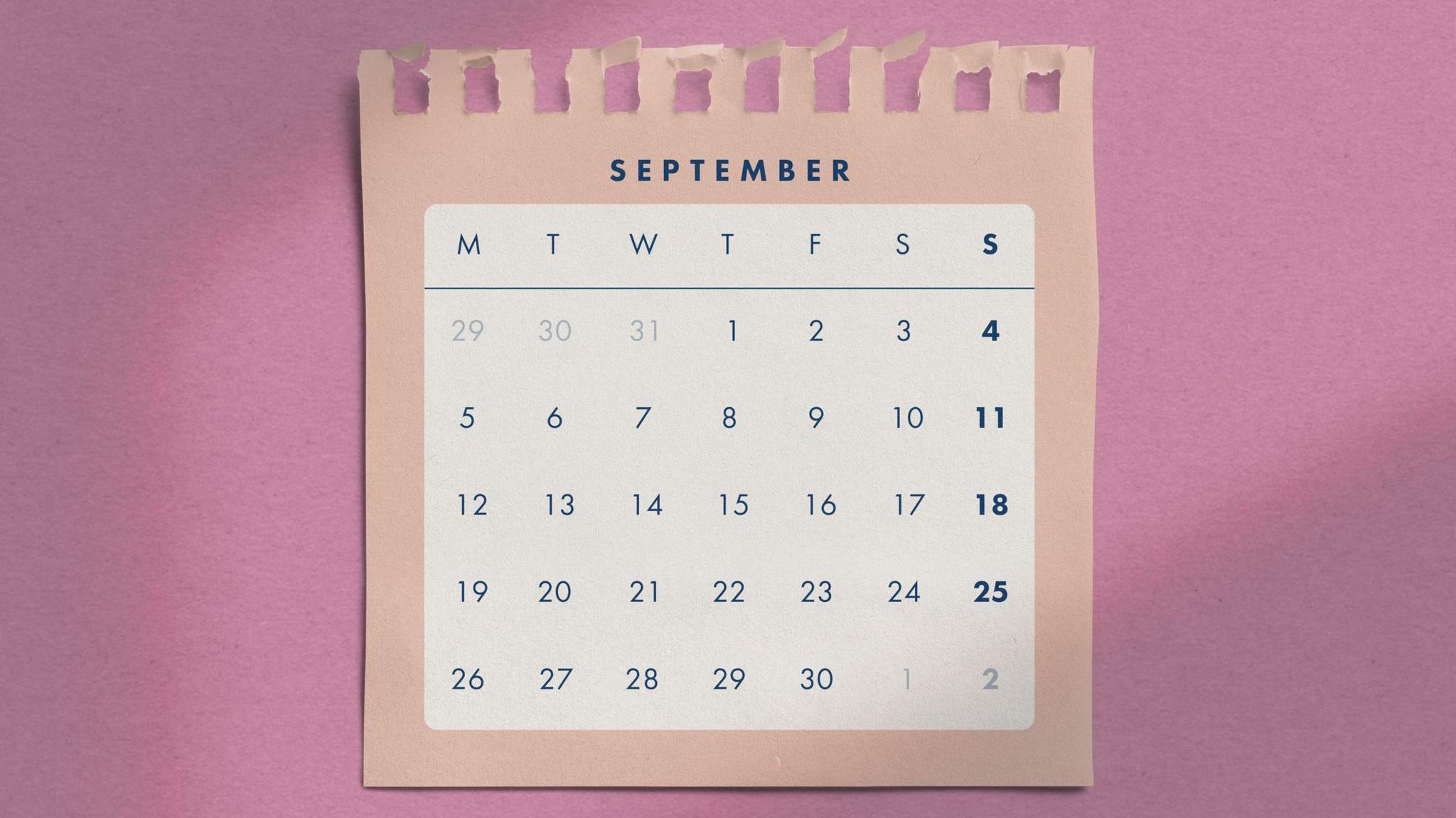 A calendar for the month of September