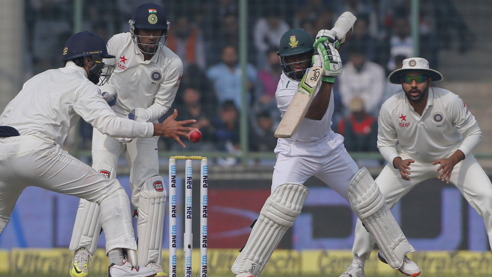 South Africa batsman Temba Bavuma digs in against India