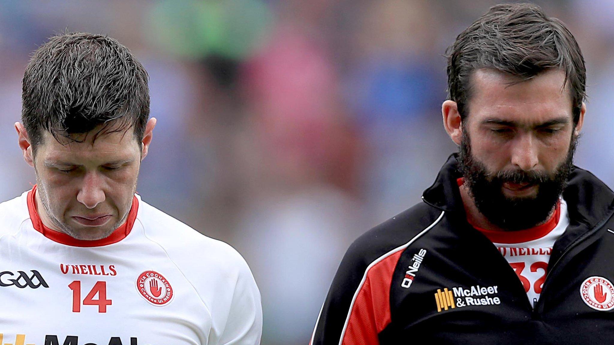 Sean Cavanagh and Justin McMahon after Tyrone's quarter-final defeat at the hands of Mayo