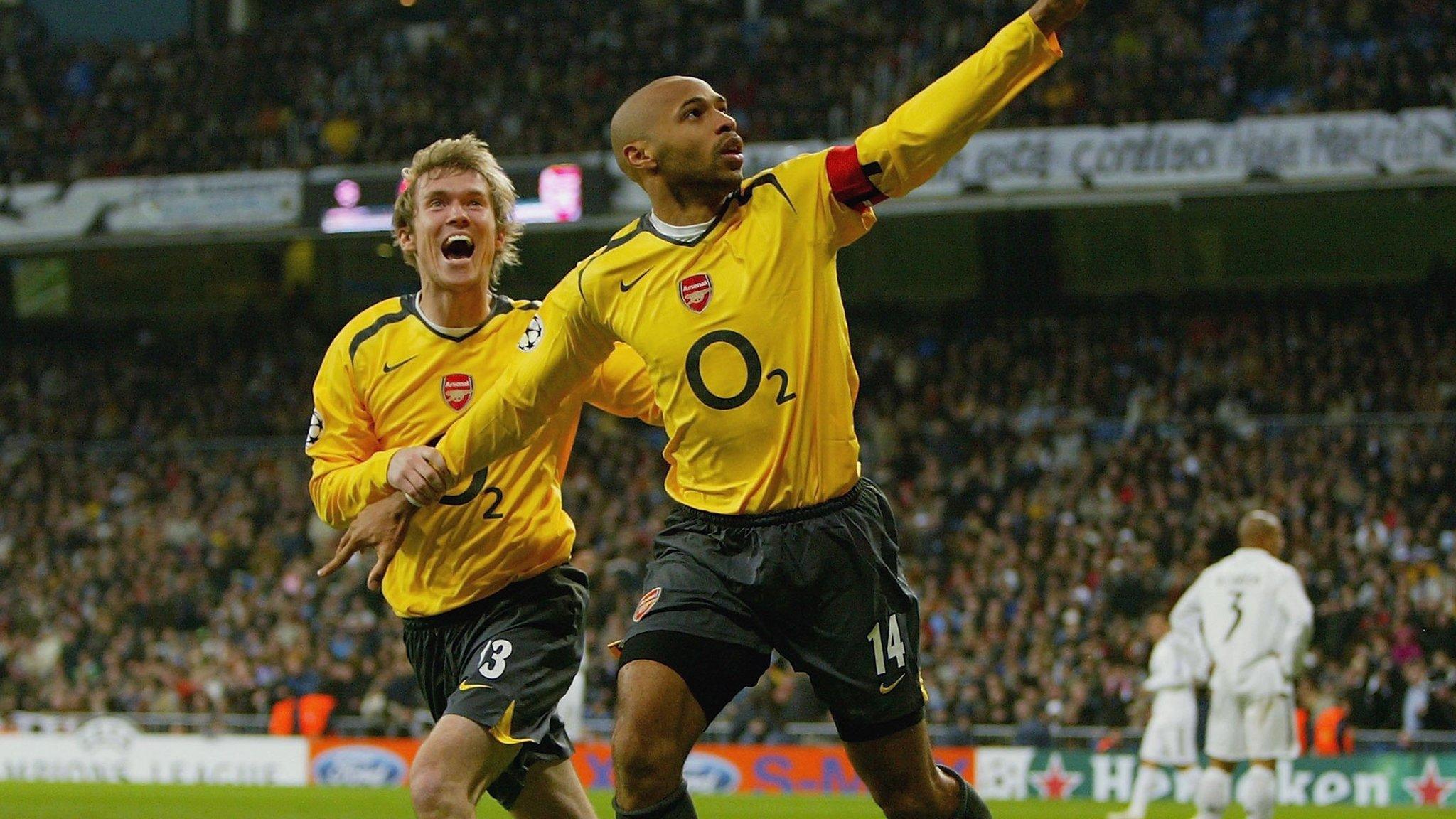 Thierry Henry scores against Real Madrid in the Champions League