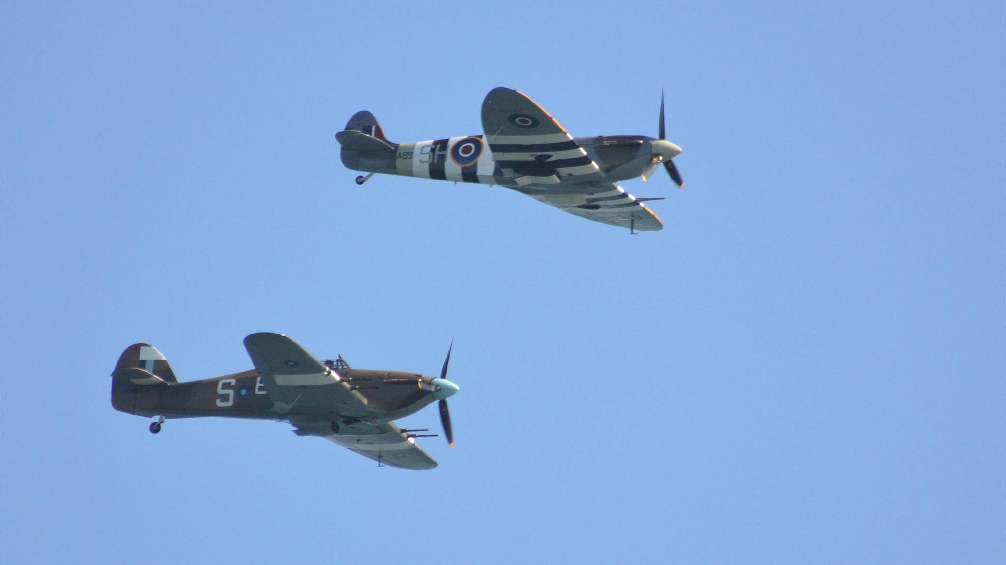 Spitfire and Hurricane flying in Guernsey Air Display