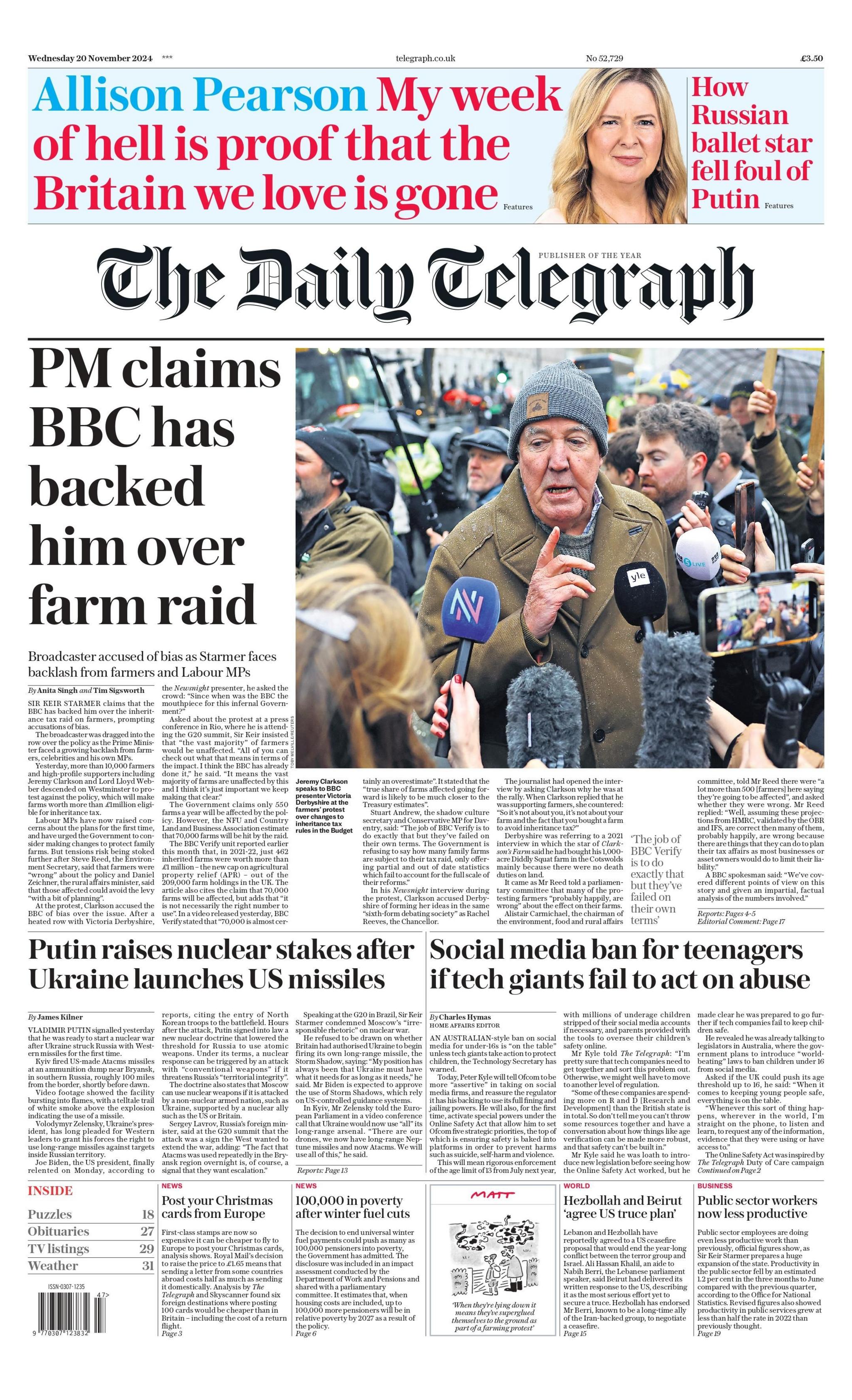 Telegraph front page 