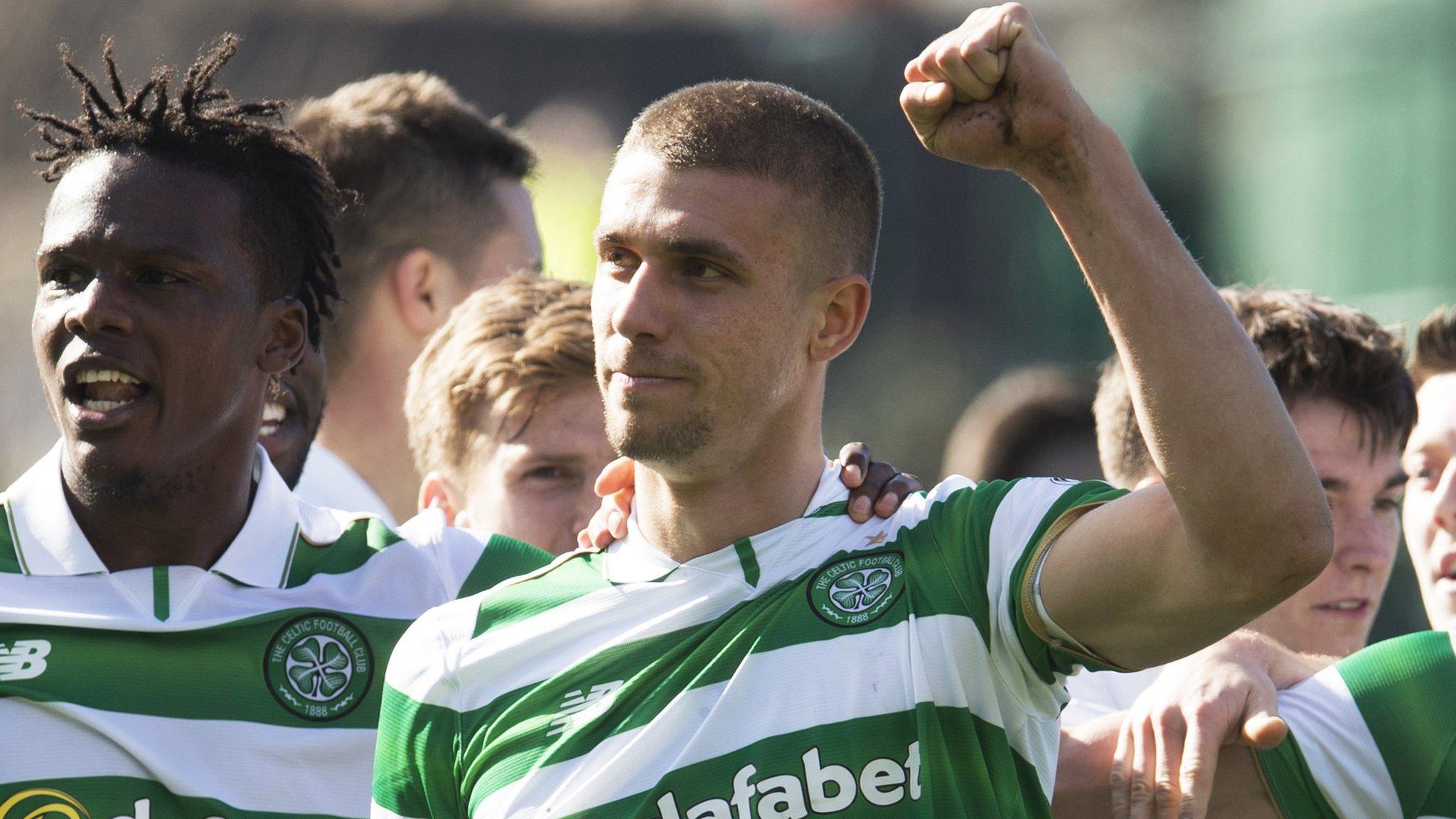 Jose Simunovic celebrates his goal for Celtic