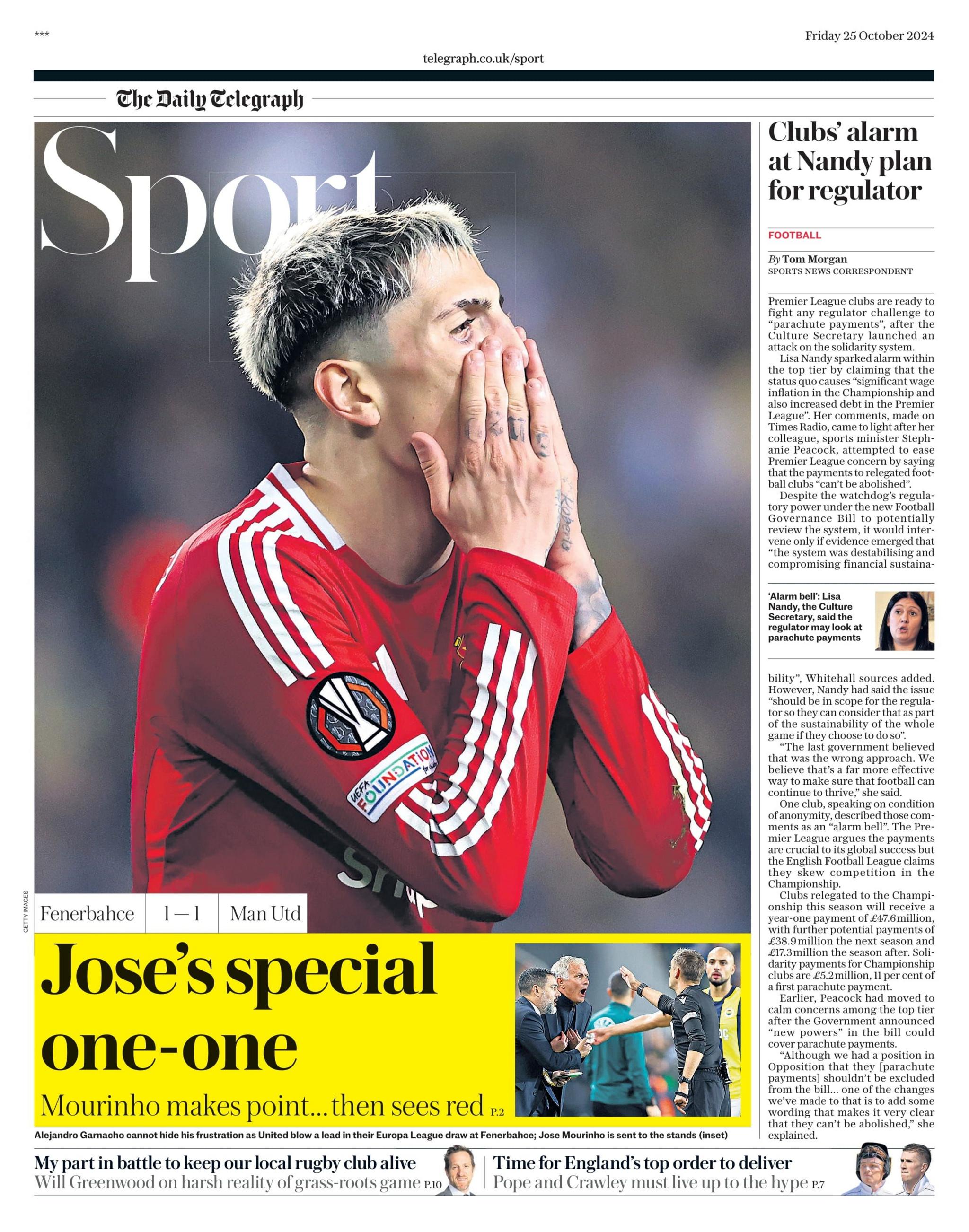 Daily Telegraph main sports page