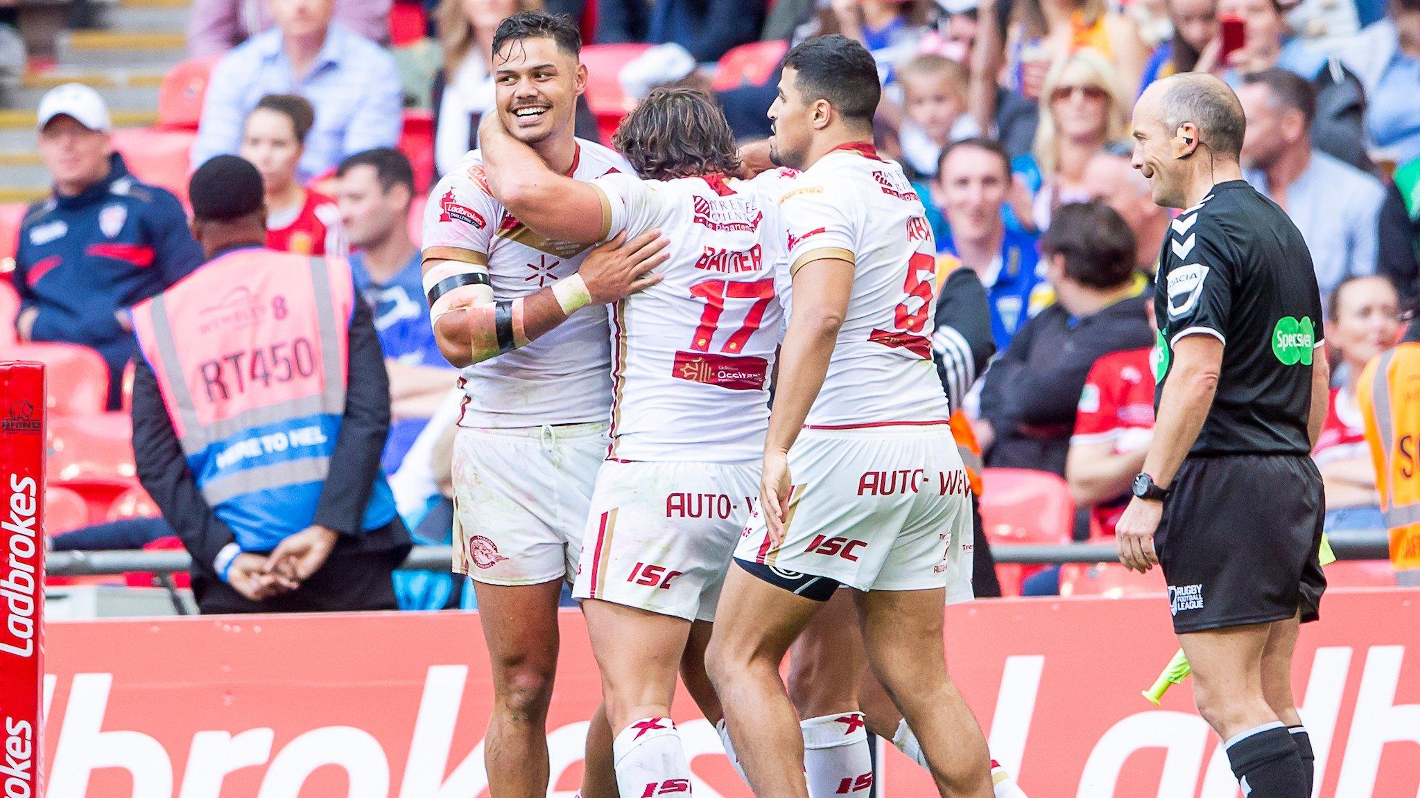 Brayden Wiliame celebrates his Wembley try